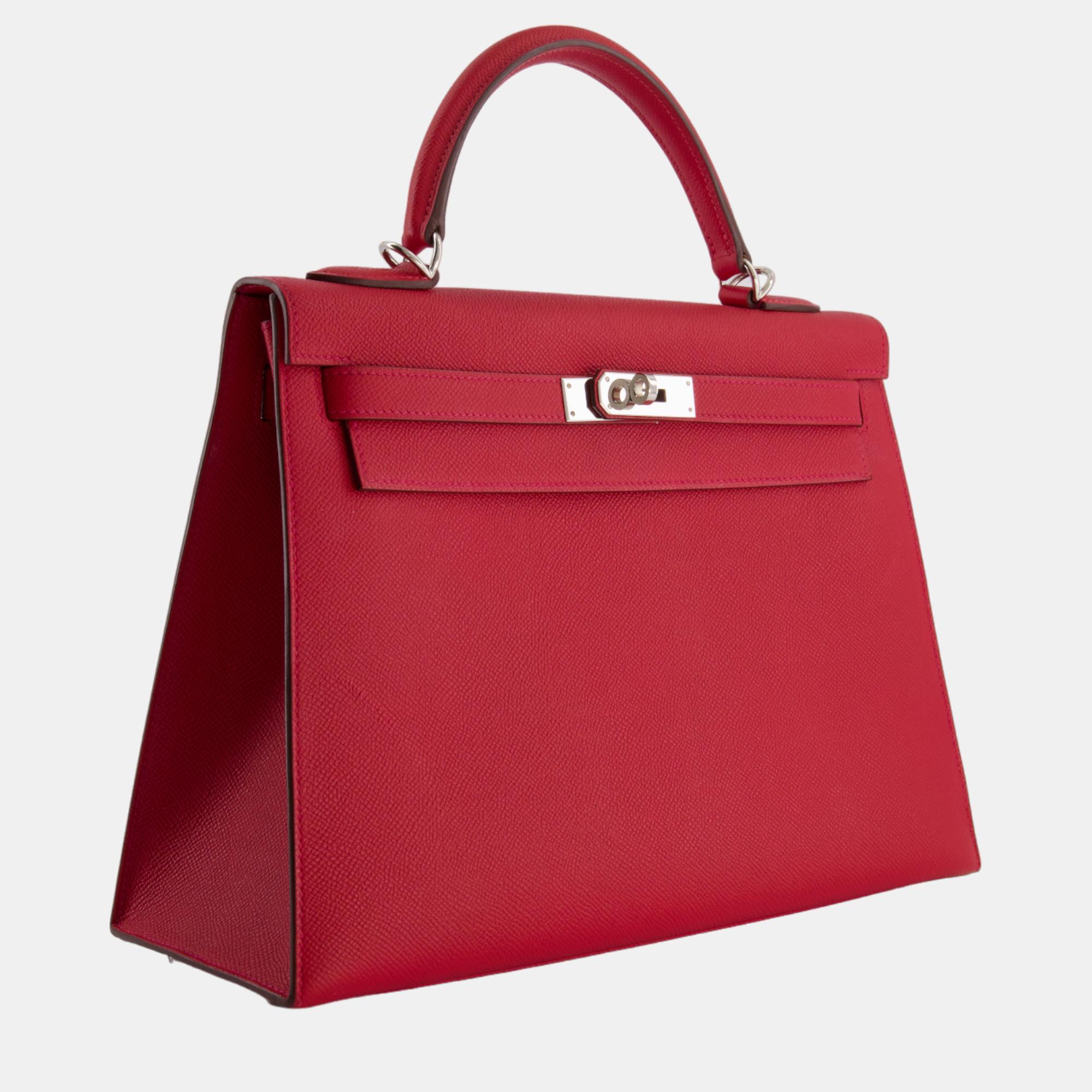 

Hermes Kelly Bag  in Rouge Piment Epsom Leather with Palladium Hardware, Red