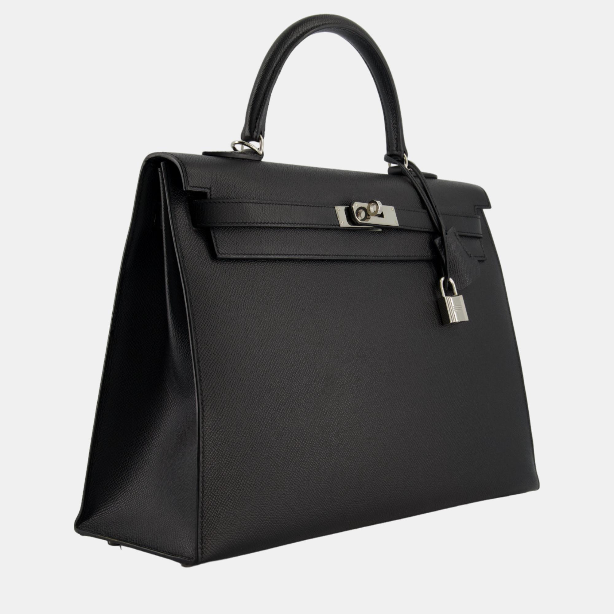 

Hermes Black Kelly  in Epsom Leather with Palladium Hardware