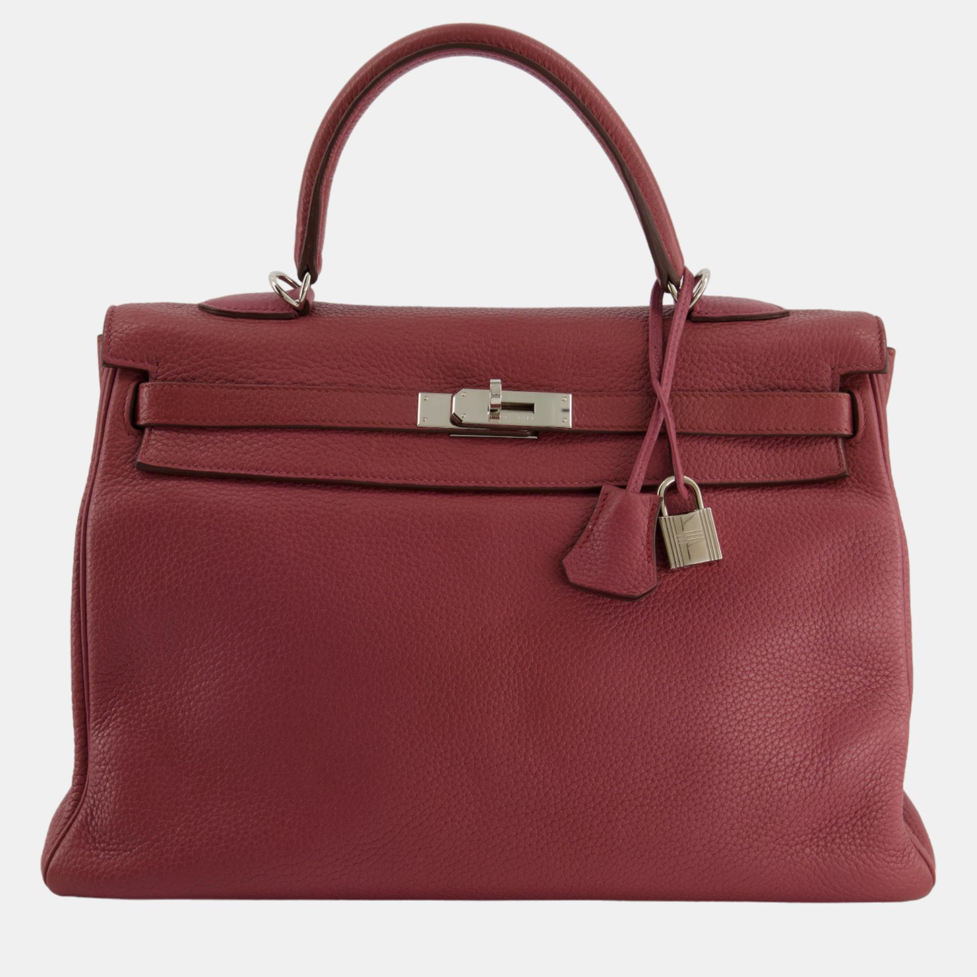

Hermes Kelly Bag  in Bois De Rose Togo Leather With Palladium Hardware, Red