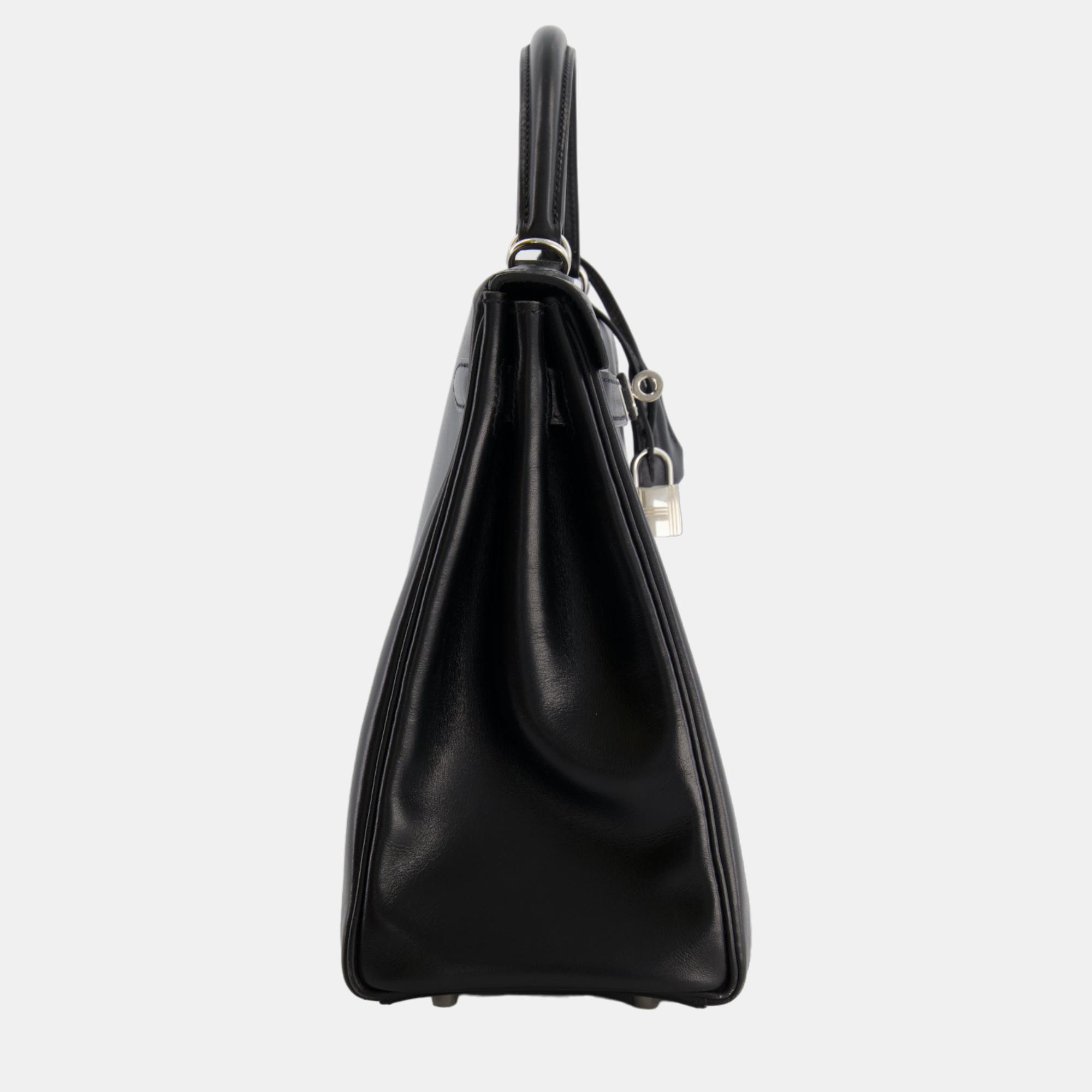 

Hermes Kelly Bag  Retourne in Black Box Leather with Palladium Hardware