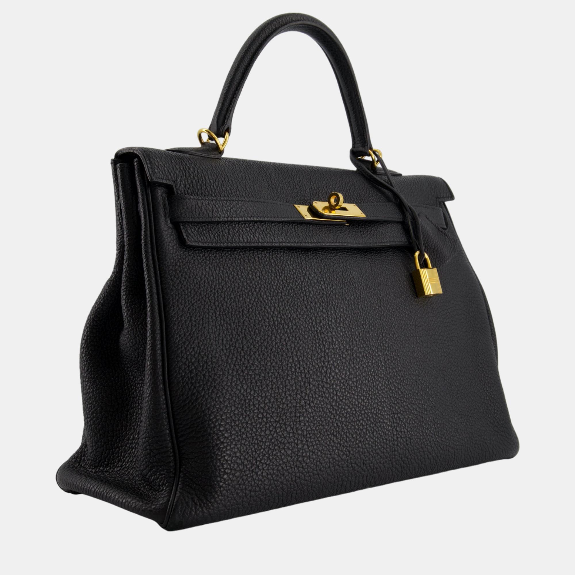

Hermes Black Kelly  in Togo Leather with Gold Hardware