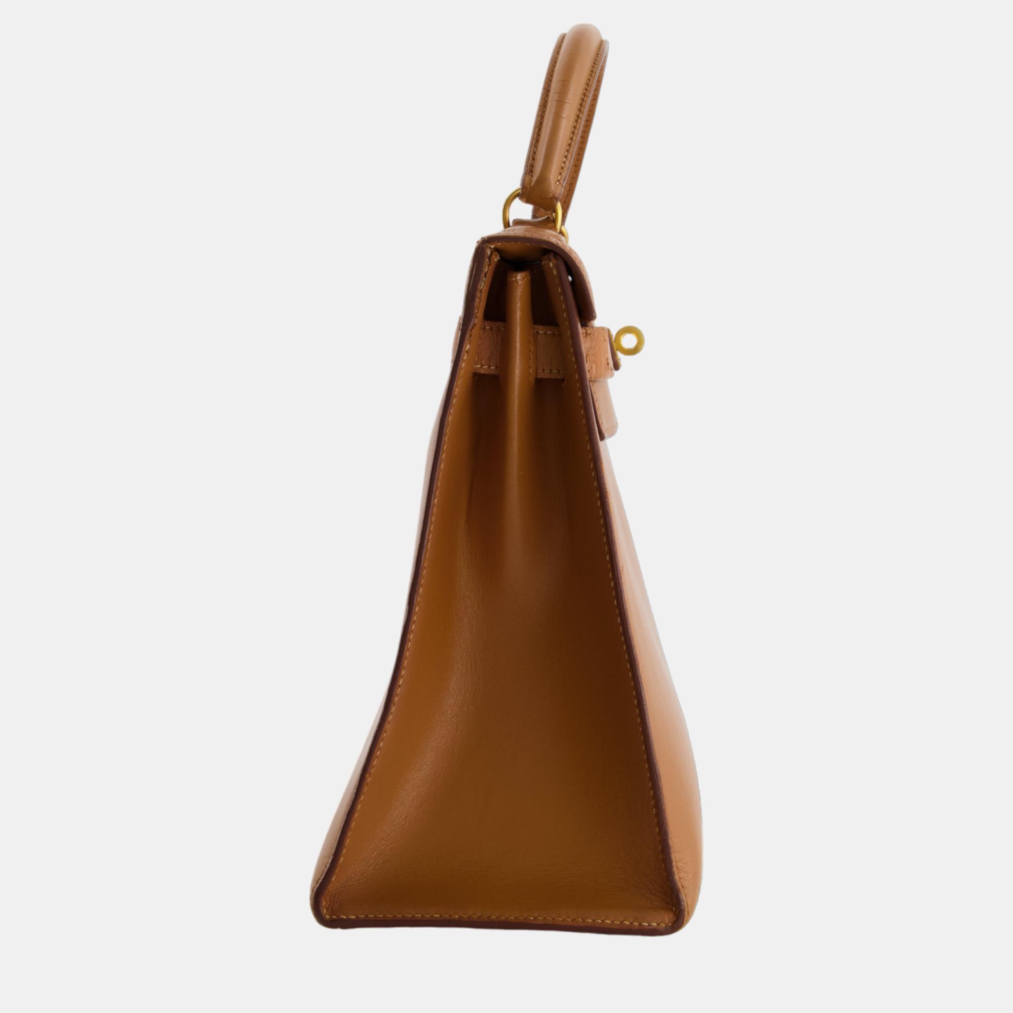 

Hermes Vintage Kelly Bag  in Gold Box Leather and Gold Hardware