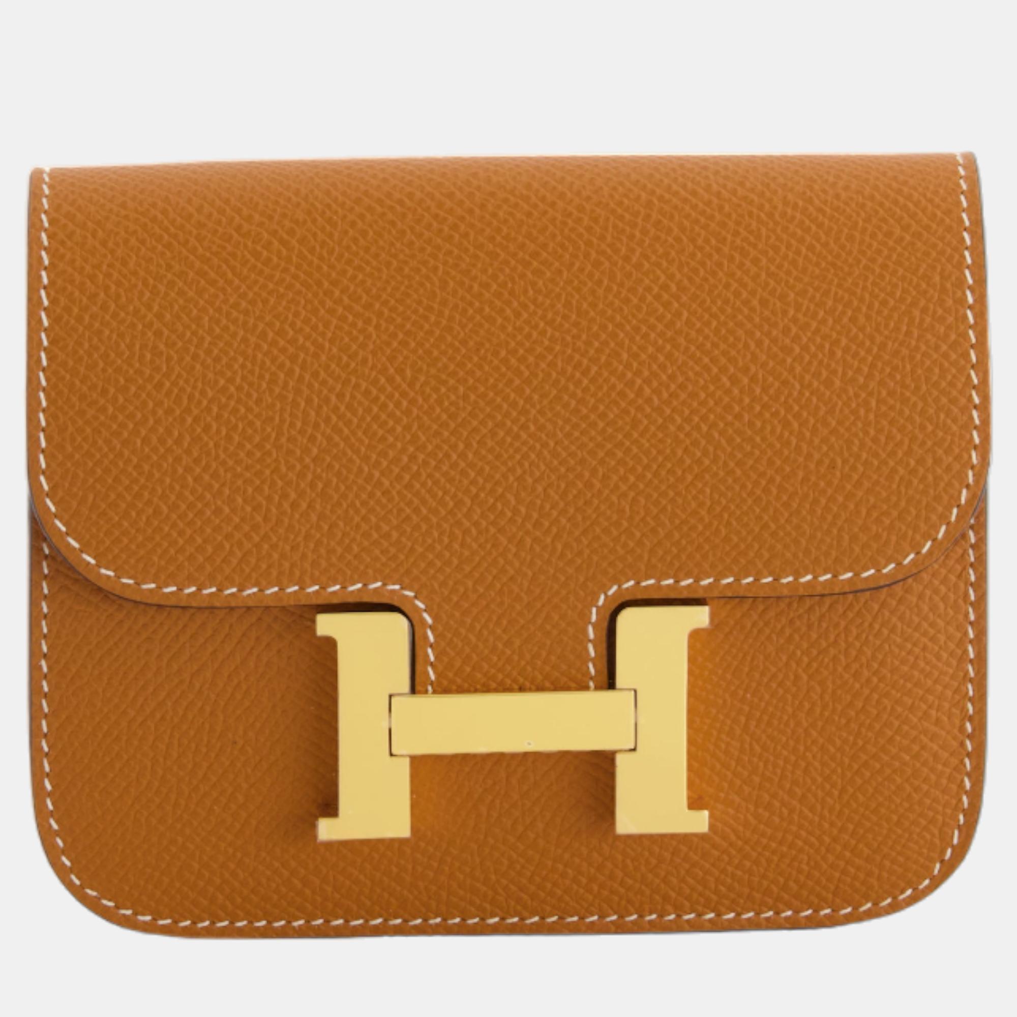 Pre-owned Hermes Constance Slim Belt Bag In Gold Epsom Leather With Gold Hardware