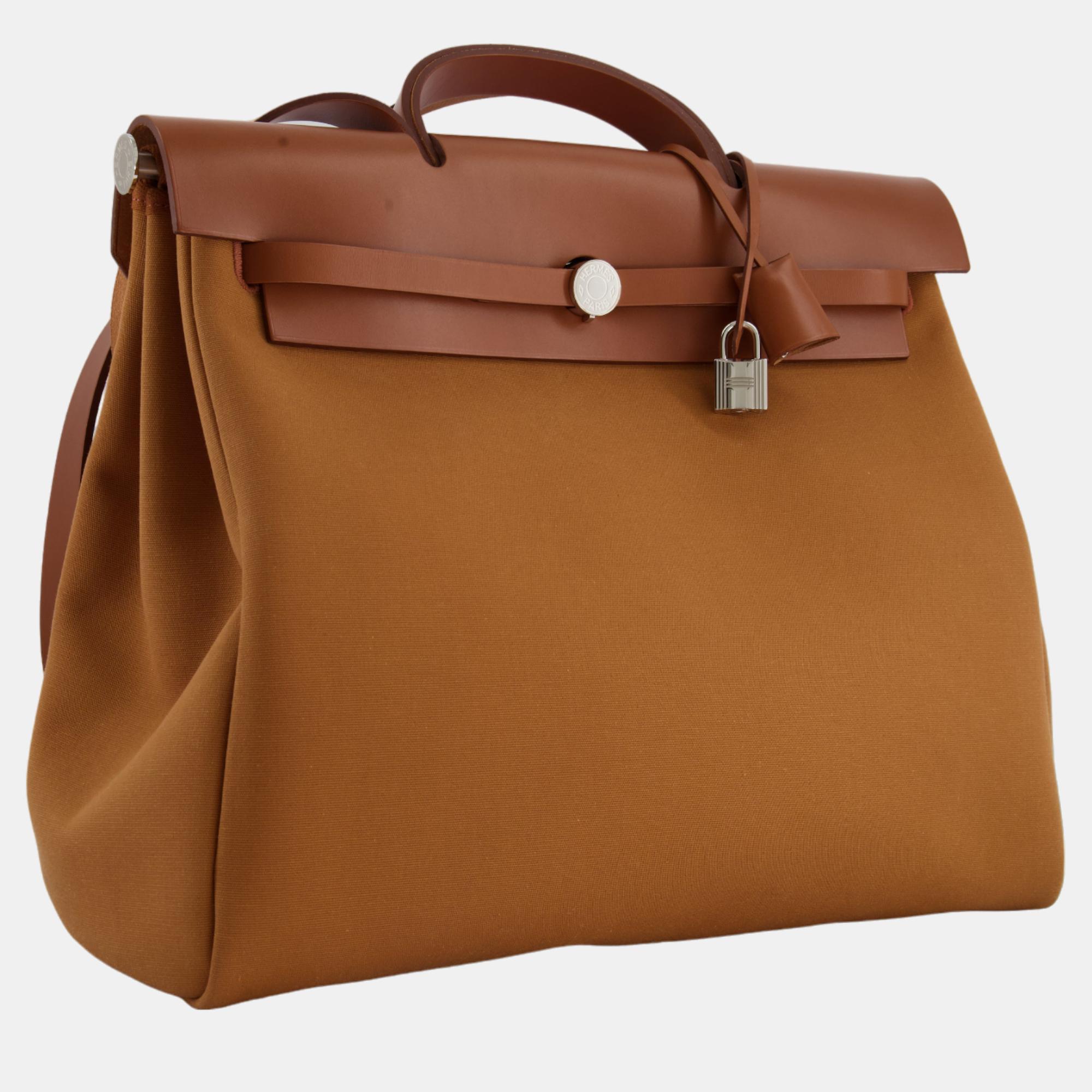

Hermes Herbag 39 in Gold and Fuchsia Canvas and Palladium Hardware, Brown