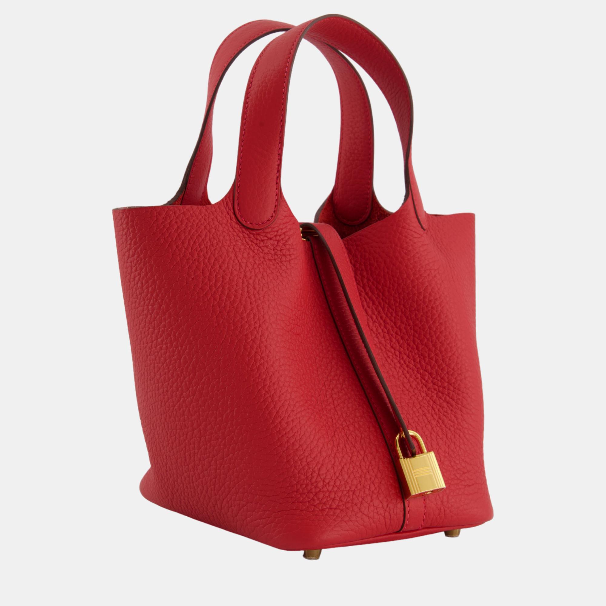 

Hermes Picotin Bag  in Vermillion Clemence Leather and Gold Hardware, Red