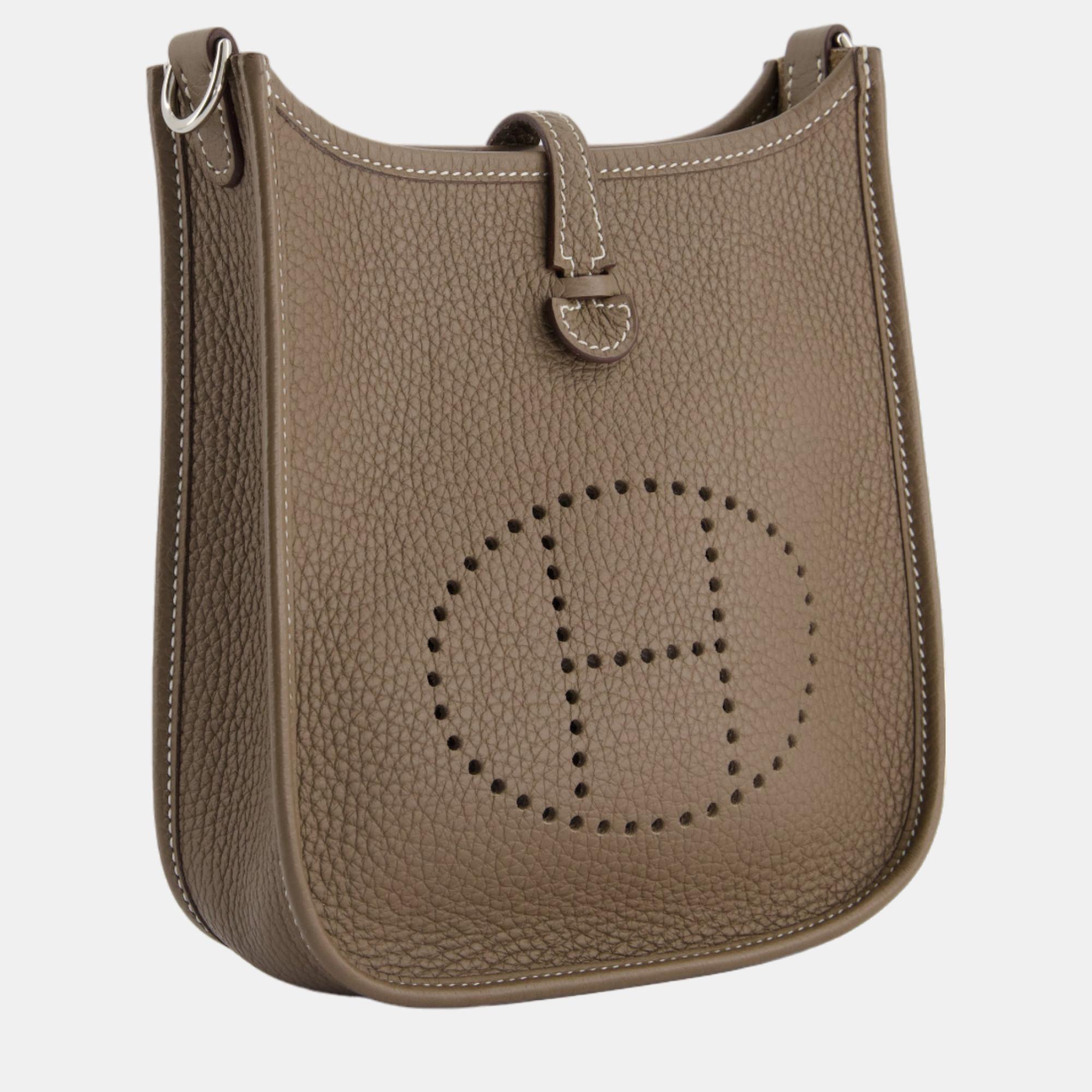

Hermes Mini Evelyne Bag in Etoupe Togo Leather with Palladium Hardware, Grey