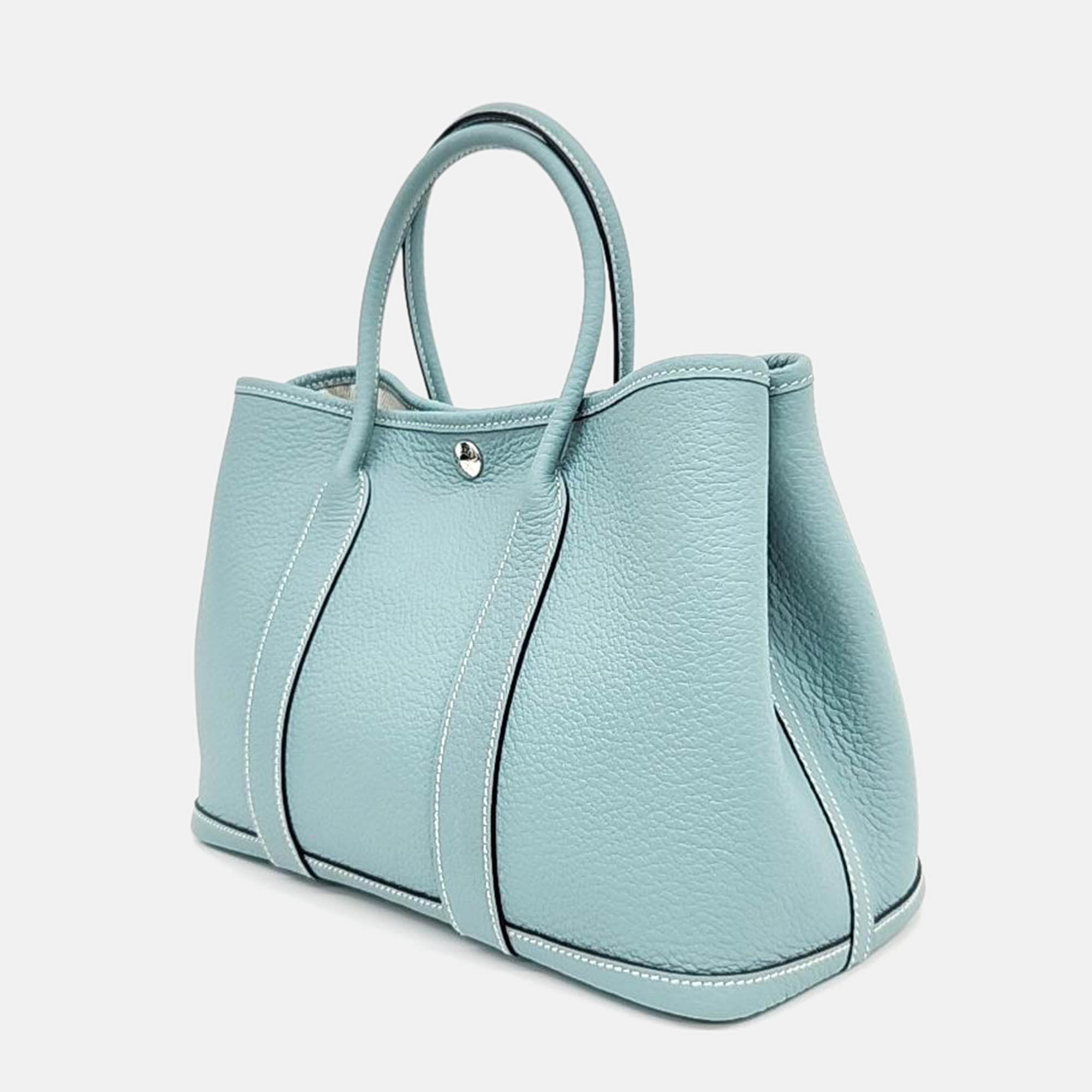 

Hermes Blue Leather Garden Party30 Bag