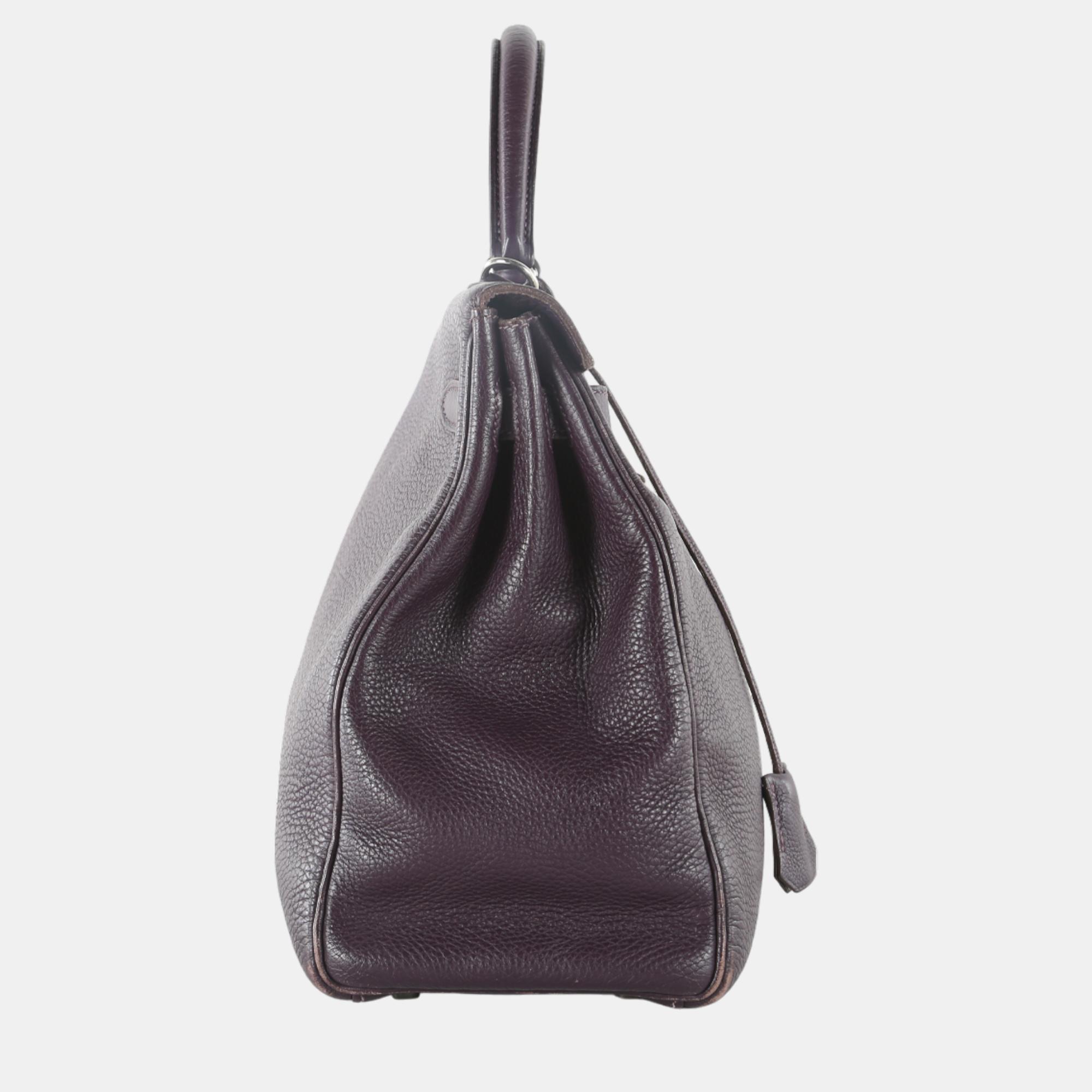 

Hermes Raisin Togo Leather With Palladium Hardware Kelly Retourne 35 Handle Bag, Grey