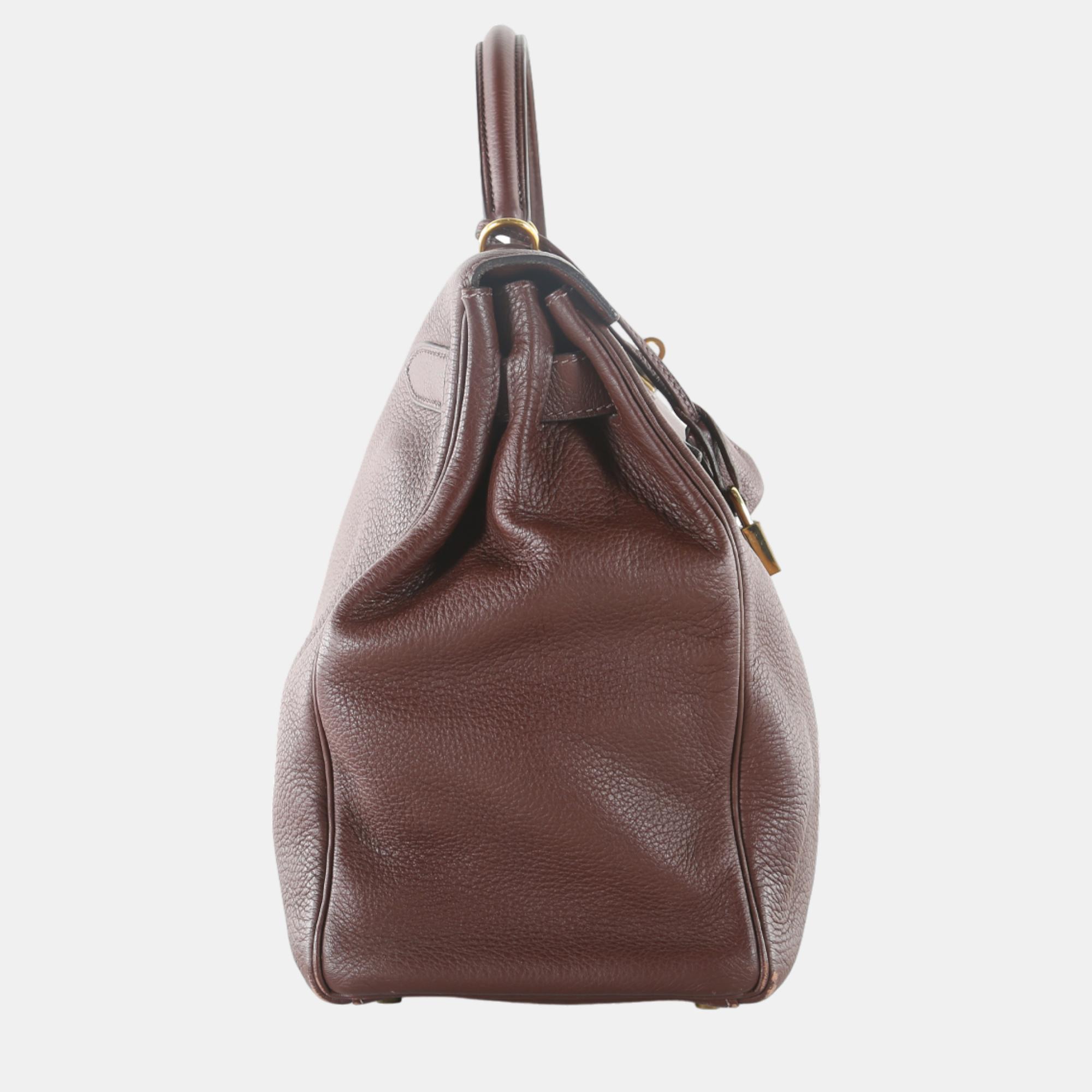 

Hermes Brown Leather With Gold Hardware Kelly Retourne 40 Handle Bag