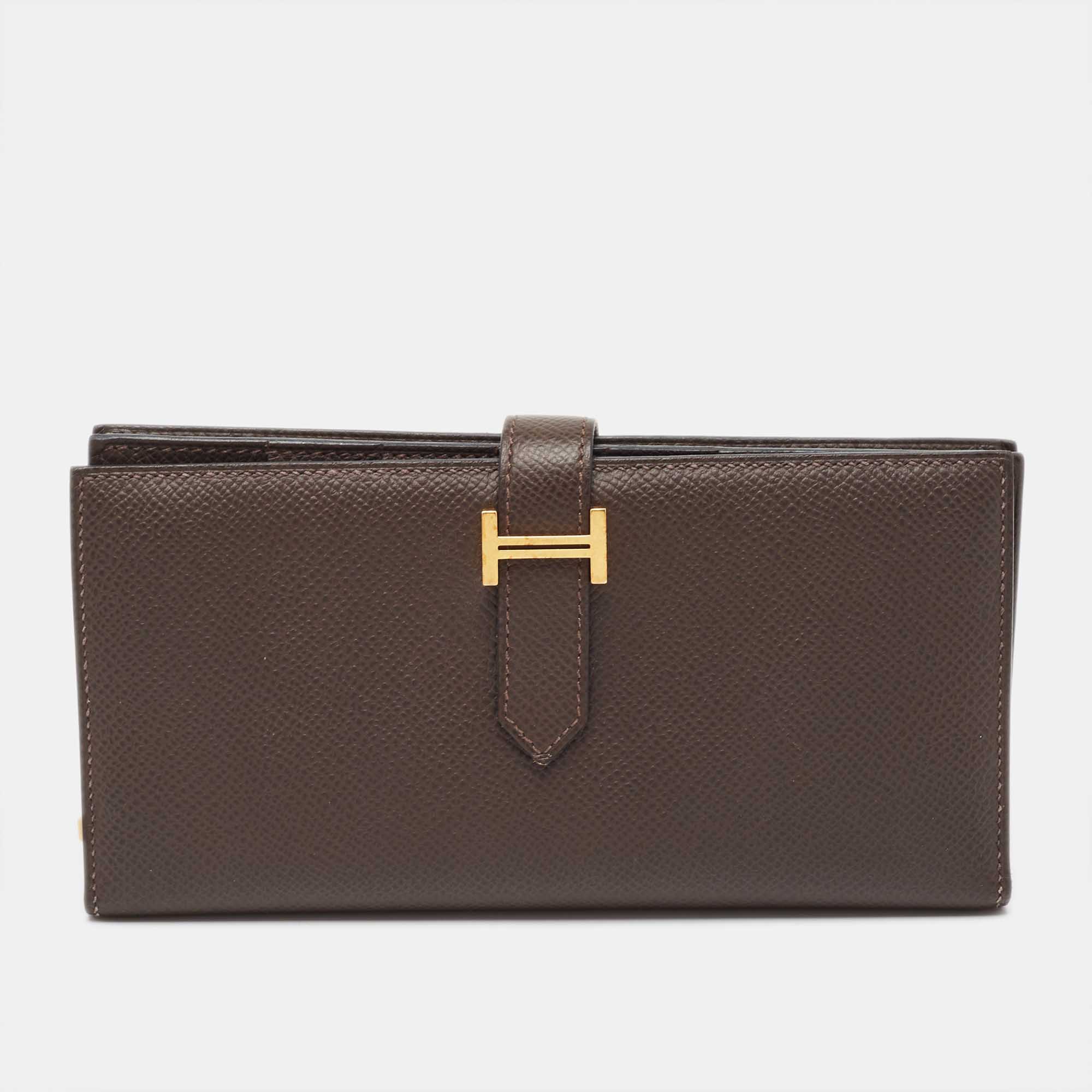 

Hermés Chocolat Epsom Leather Bearn Gusset Wallet, Brown