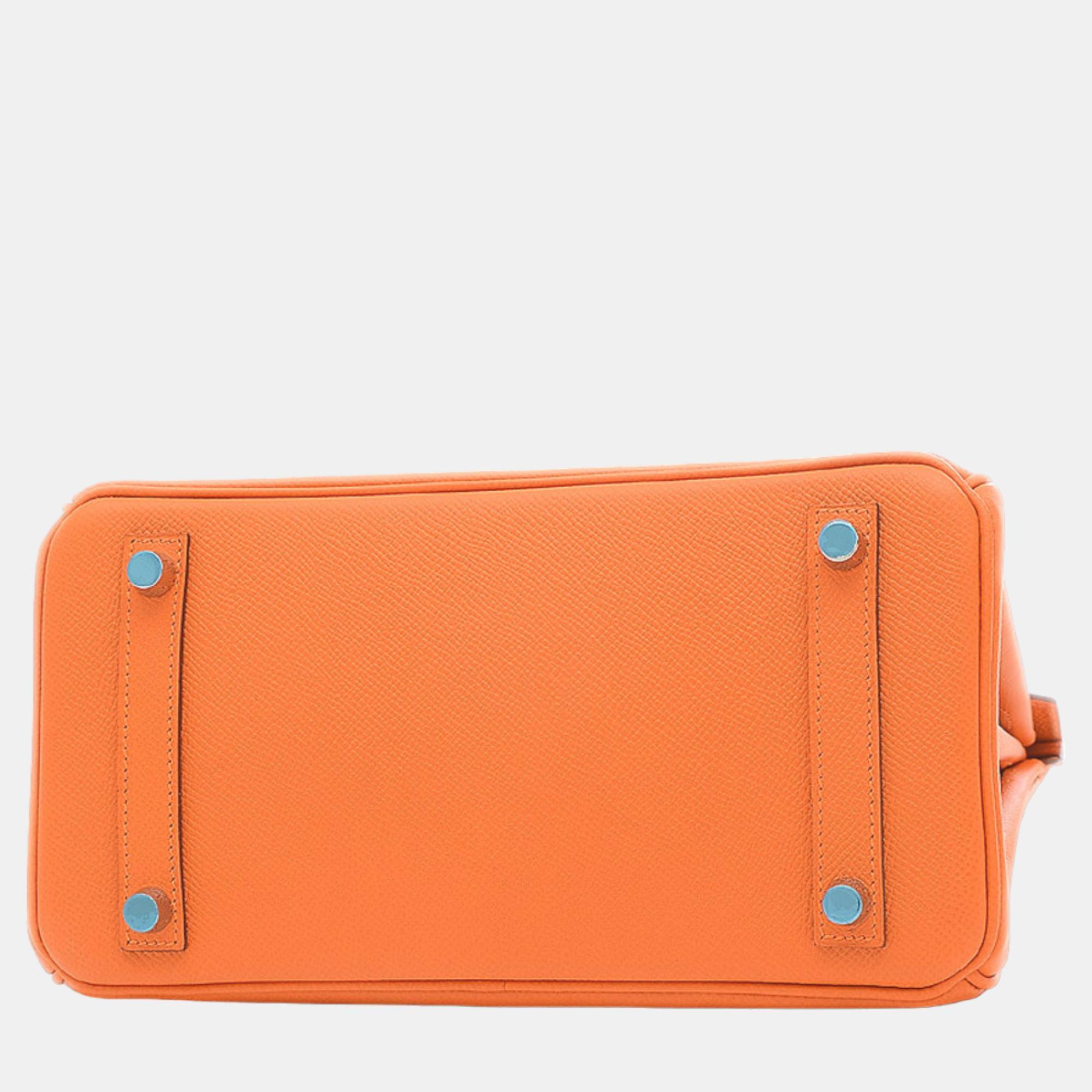

Hermes Birkin 25 handbag Epson orange silver hardware  stamp