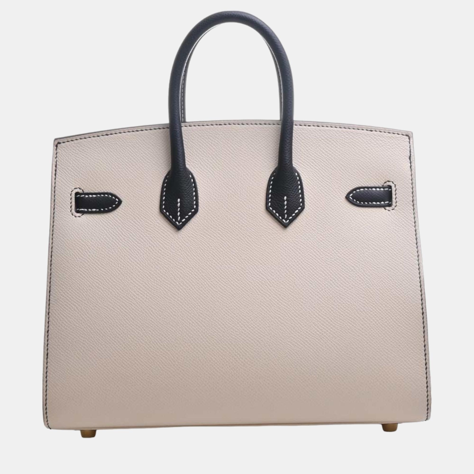 

Hermes Vaux Epson Birkin 25 Handbag Ivory Black Ladies, Beige