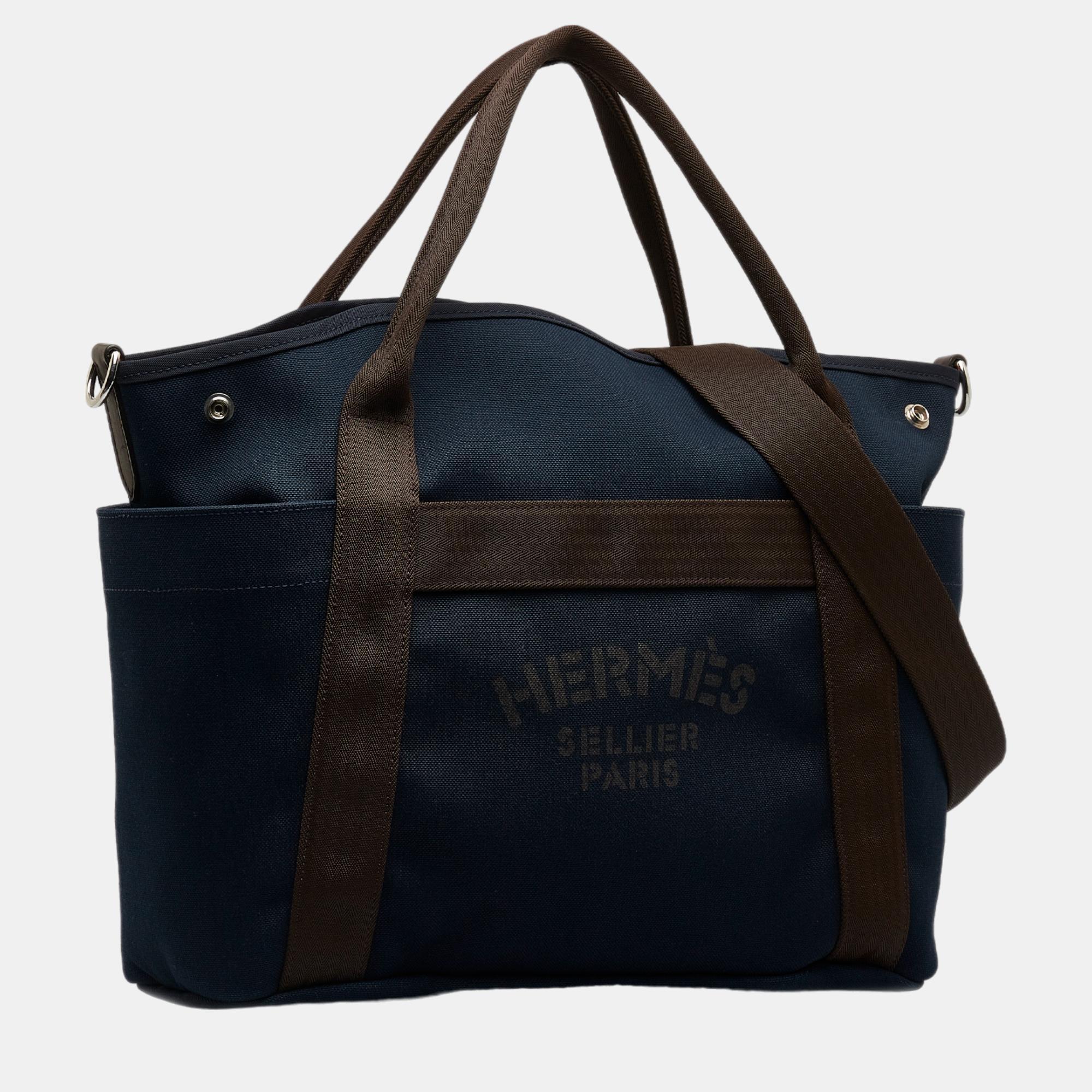 

Hermes Brown/Navy Blue Sac de Pansage Grooming Bag