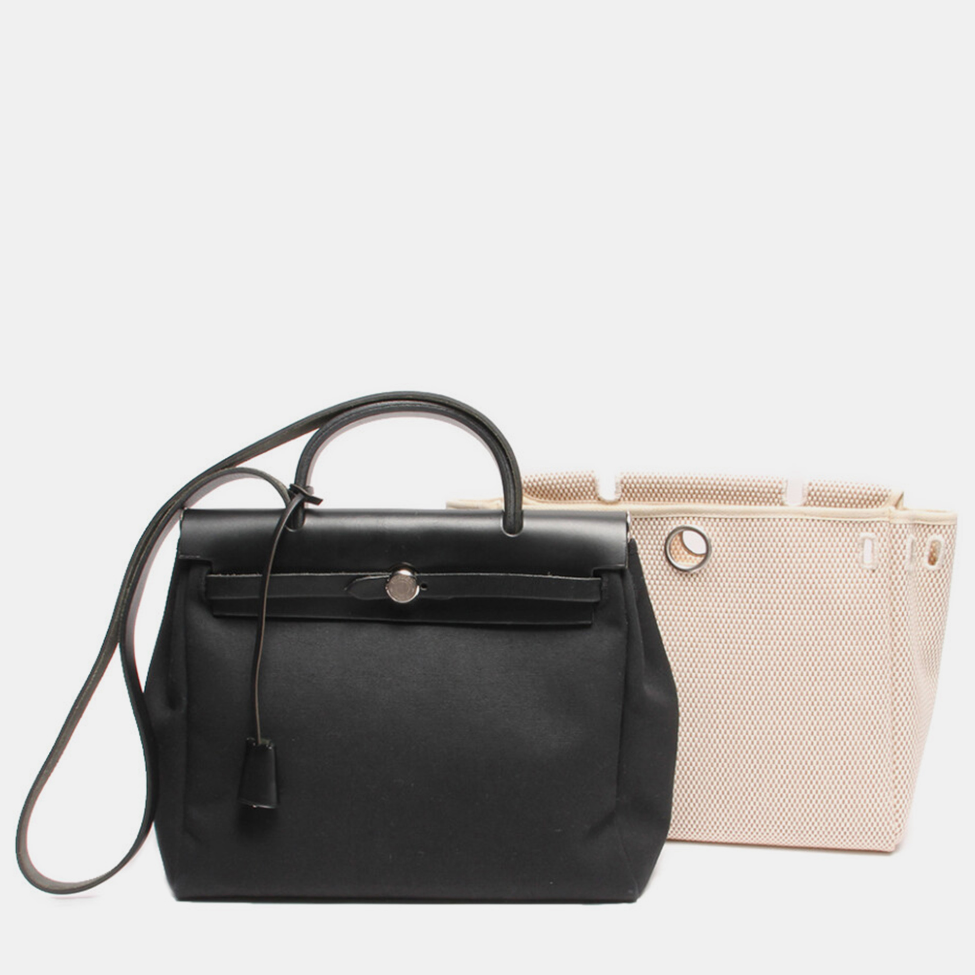 

Hermes Black Canvas Herbag Top Handle Bag