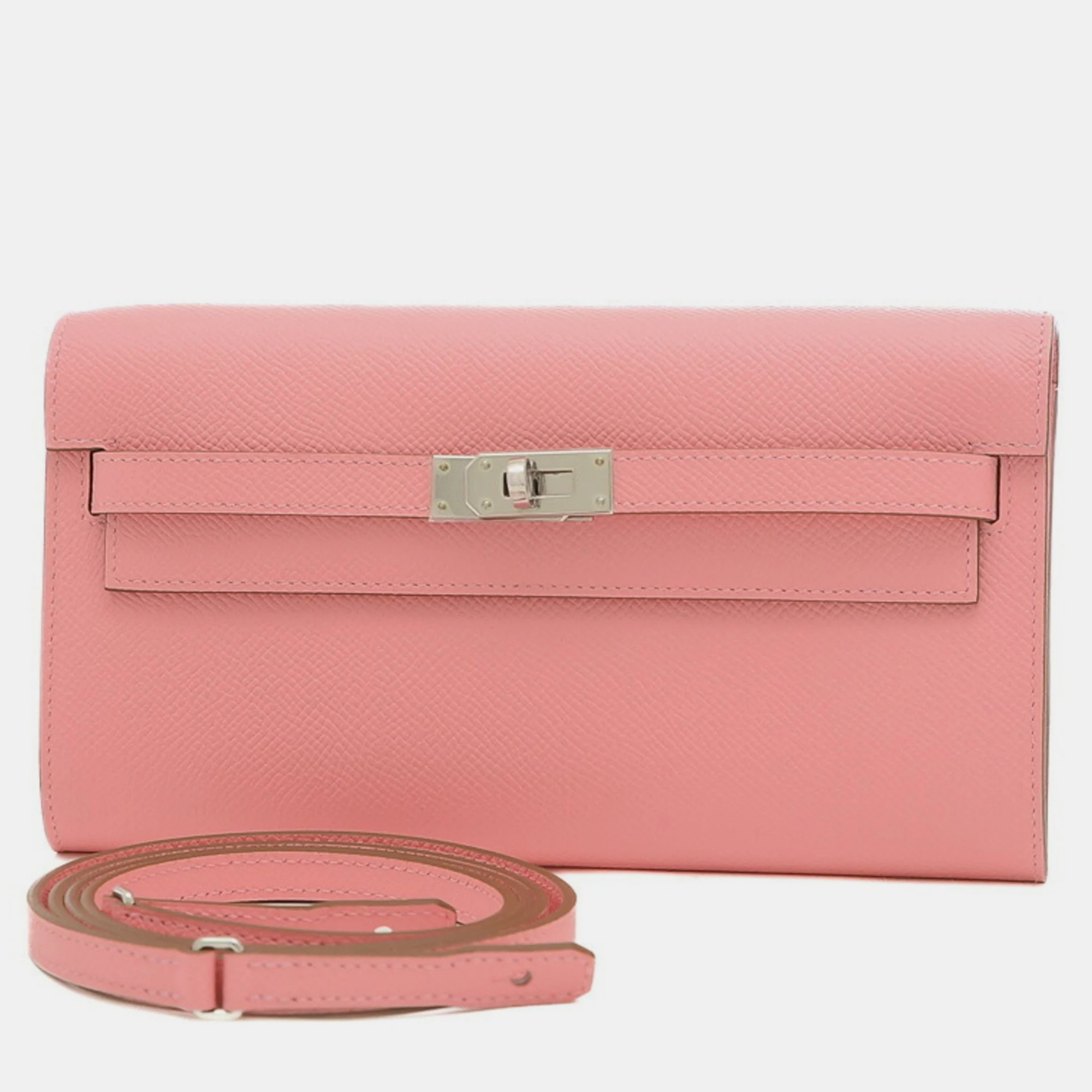 

Hermes Kelly to Go Handbag Epson Rose Confetti Silver Hardware B Engraved, Pink