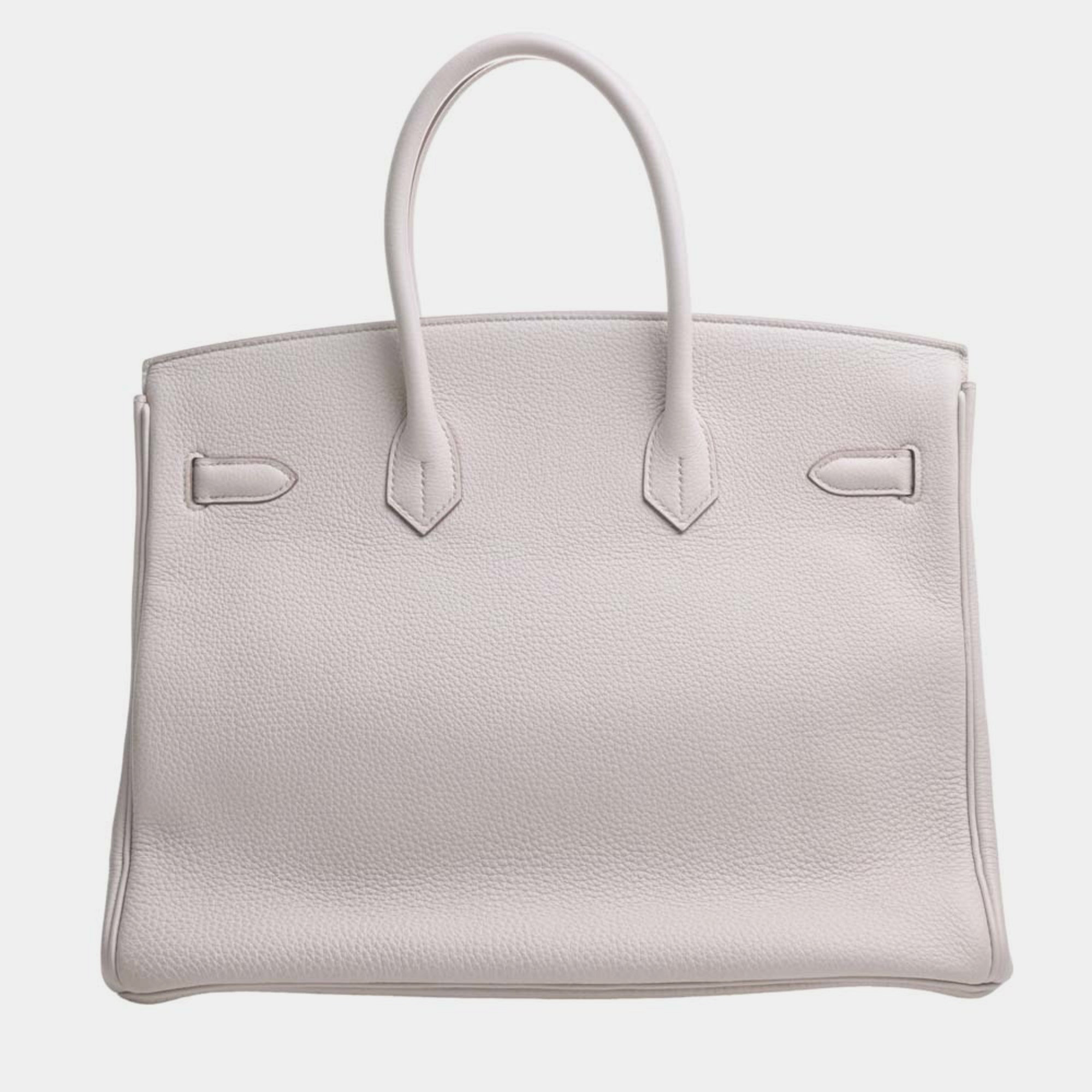 

HERMES Taurillon Clemence Birkin 35 Handbag Ivory Ladies, Cream