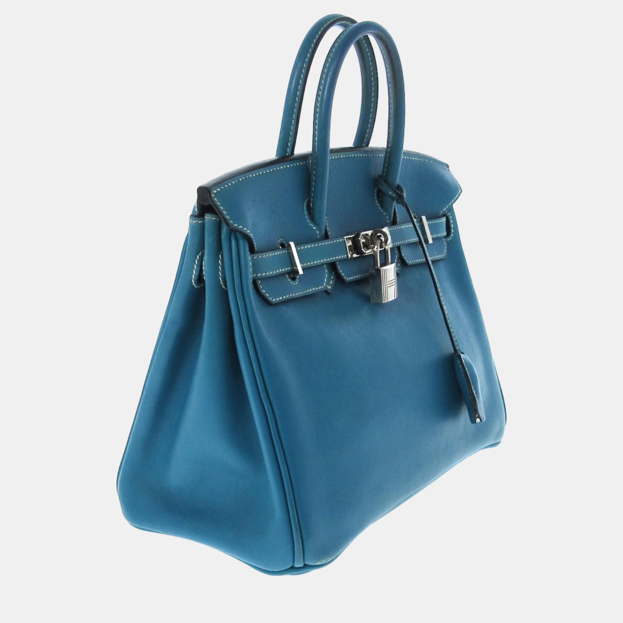 

Hermes Blue Swift Leather Palladium Hardware Birkin 25 Bag