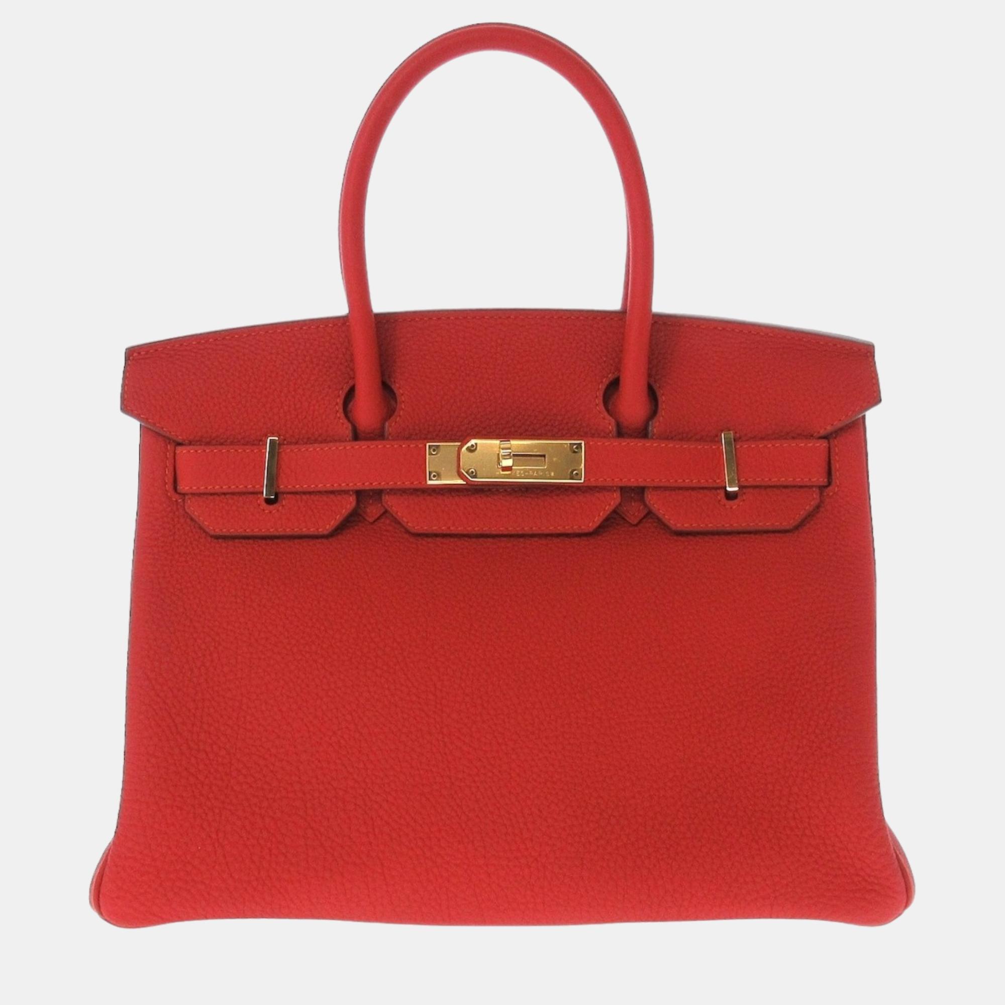 Pre-owned Hermes Red Togo Leather Gold Hardware Birkin 30 Bag