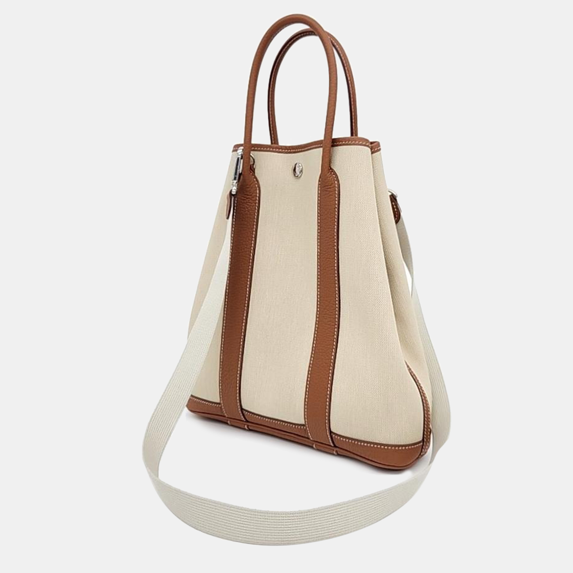 

Hermes Fabric Leather Garden Party 28 Bag, Beige
