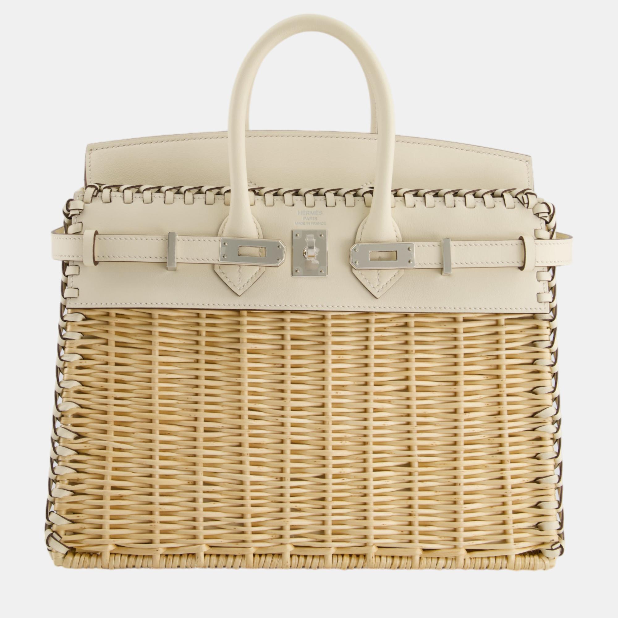 

Hermes Birkin Wicker Picnic  Bag in Nata Swift Leather and Oasier Wicker with Palladium Hardware, White