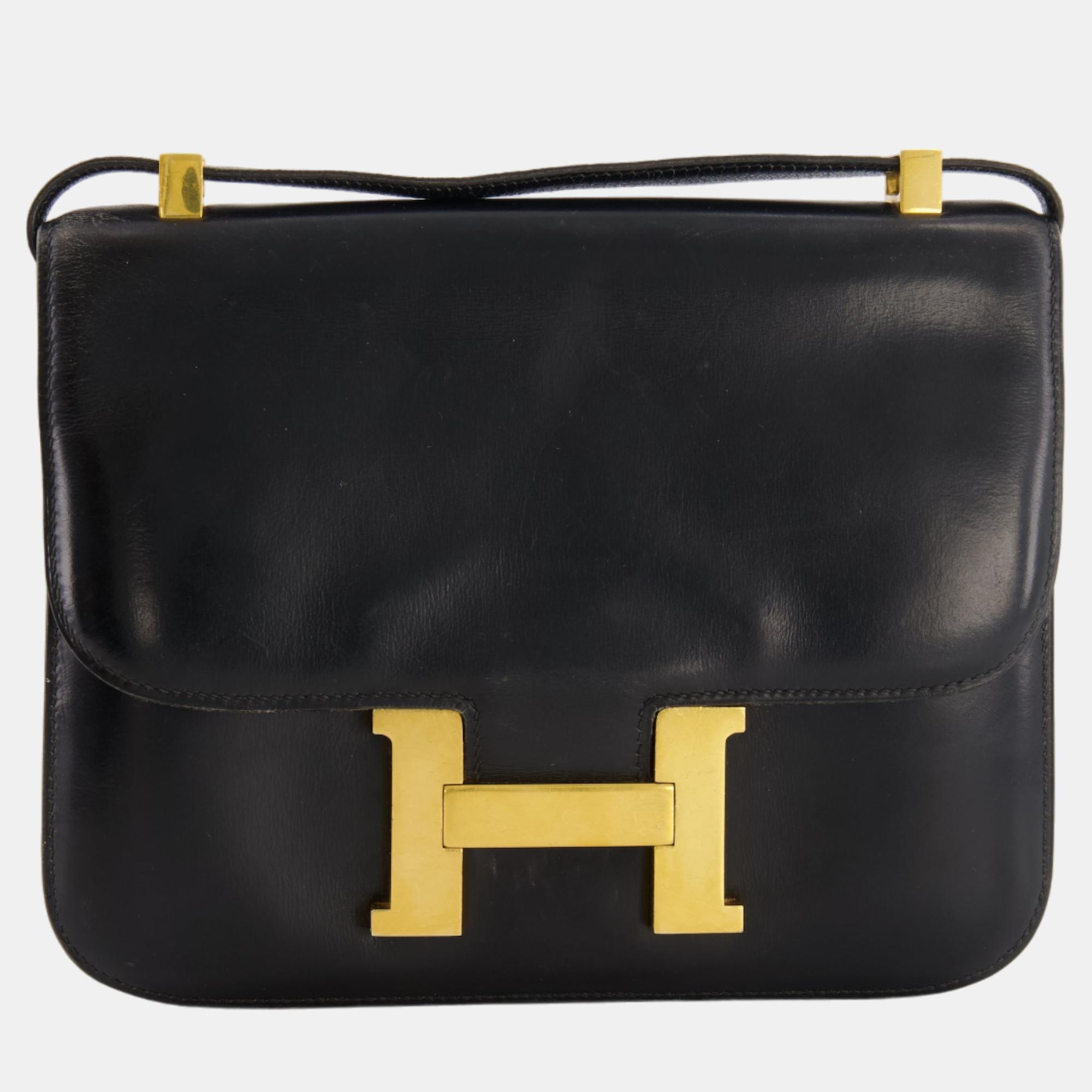 Pre-owned Hermes Vintage Constance 23cm In Black Box Leather With Gold Hardware
