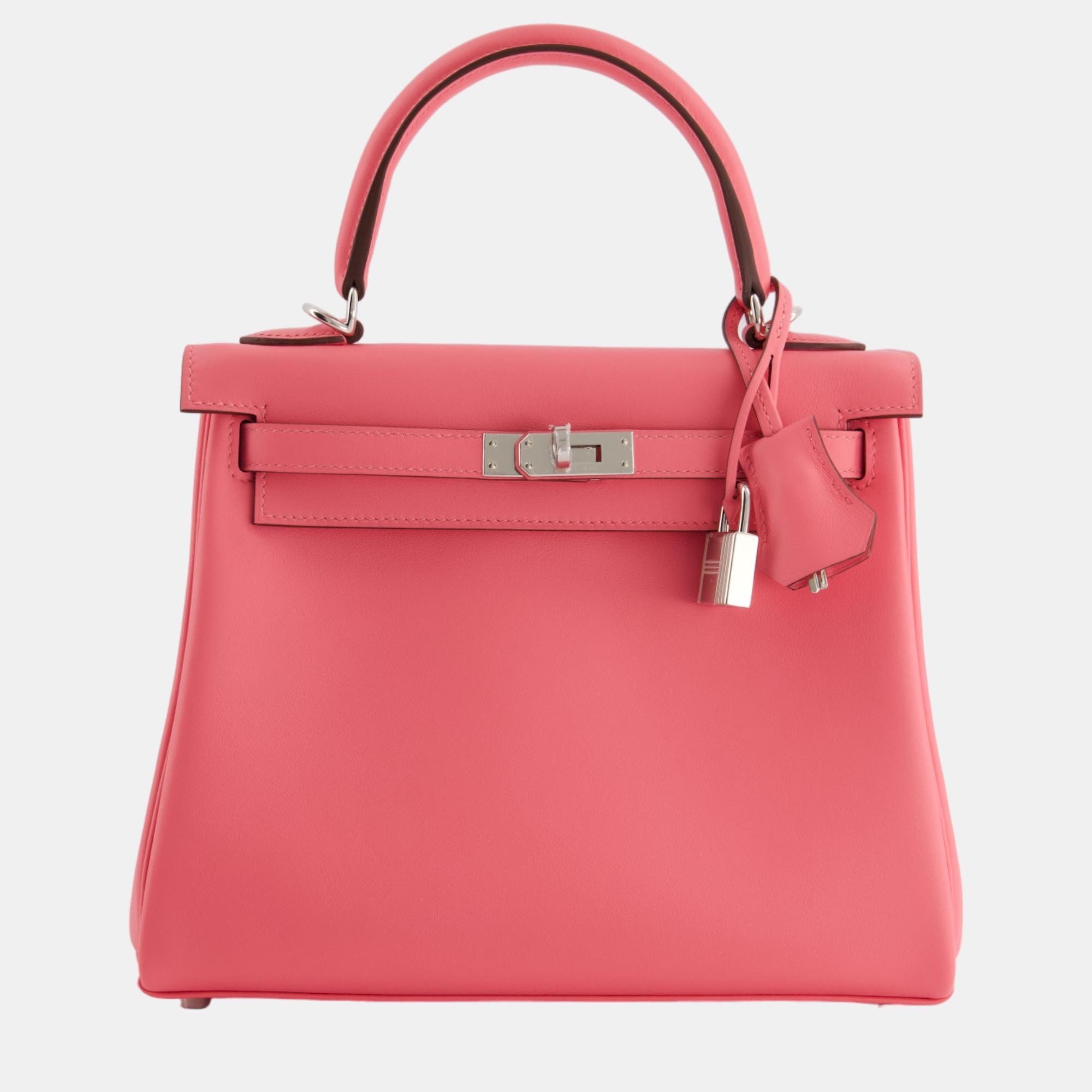 Pre-owned Hermes Kelly Bag 25cm Retourne In Rose Azalee Swift Leather With Palladium Hardware In Pink