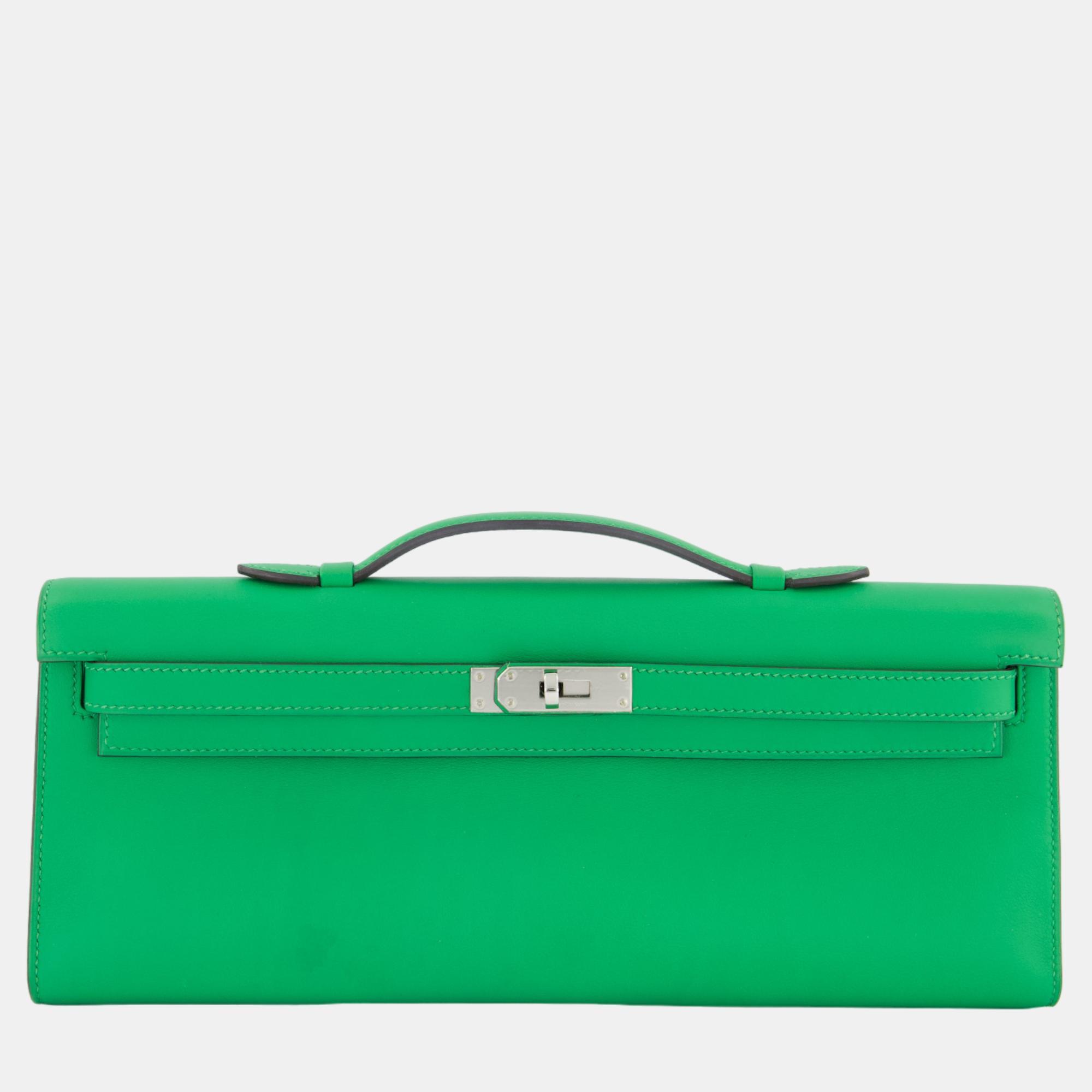 

Hermes Kelly Cut Bag in Bamboo Swift Leather with Palladium Hardware, Green
