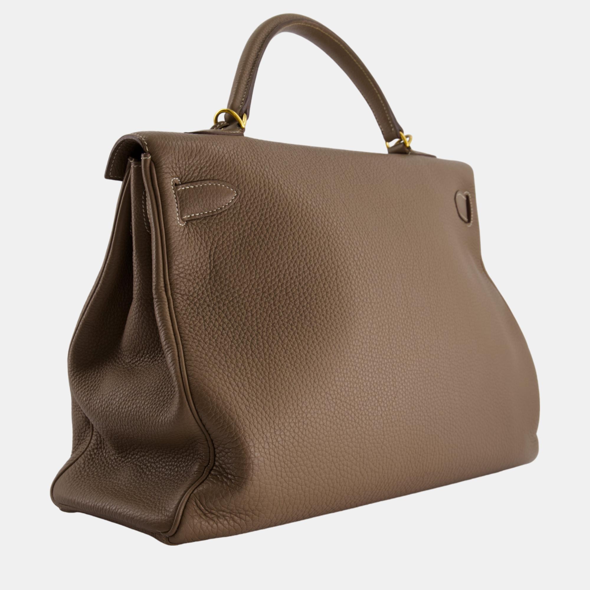

Hermes Kelly  Bag Etoupe Togo Leather with Gold Hardware, Grey