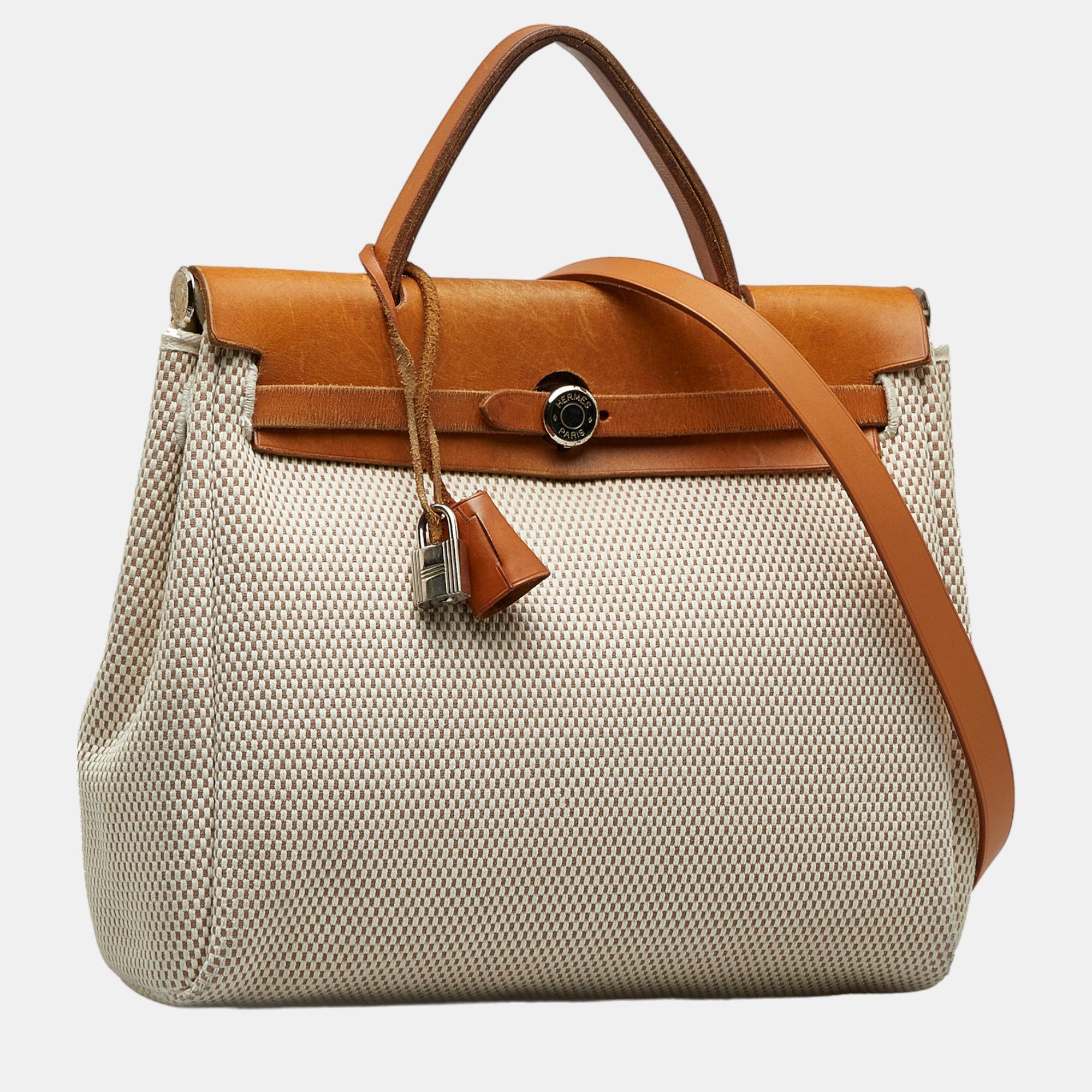 

Hermes Beige/Brown Toile Herbag PM