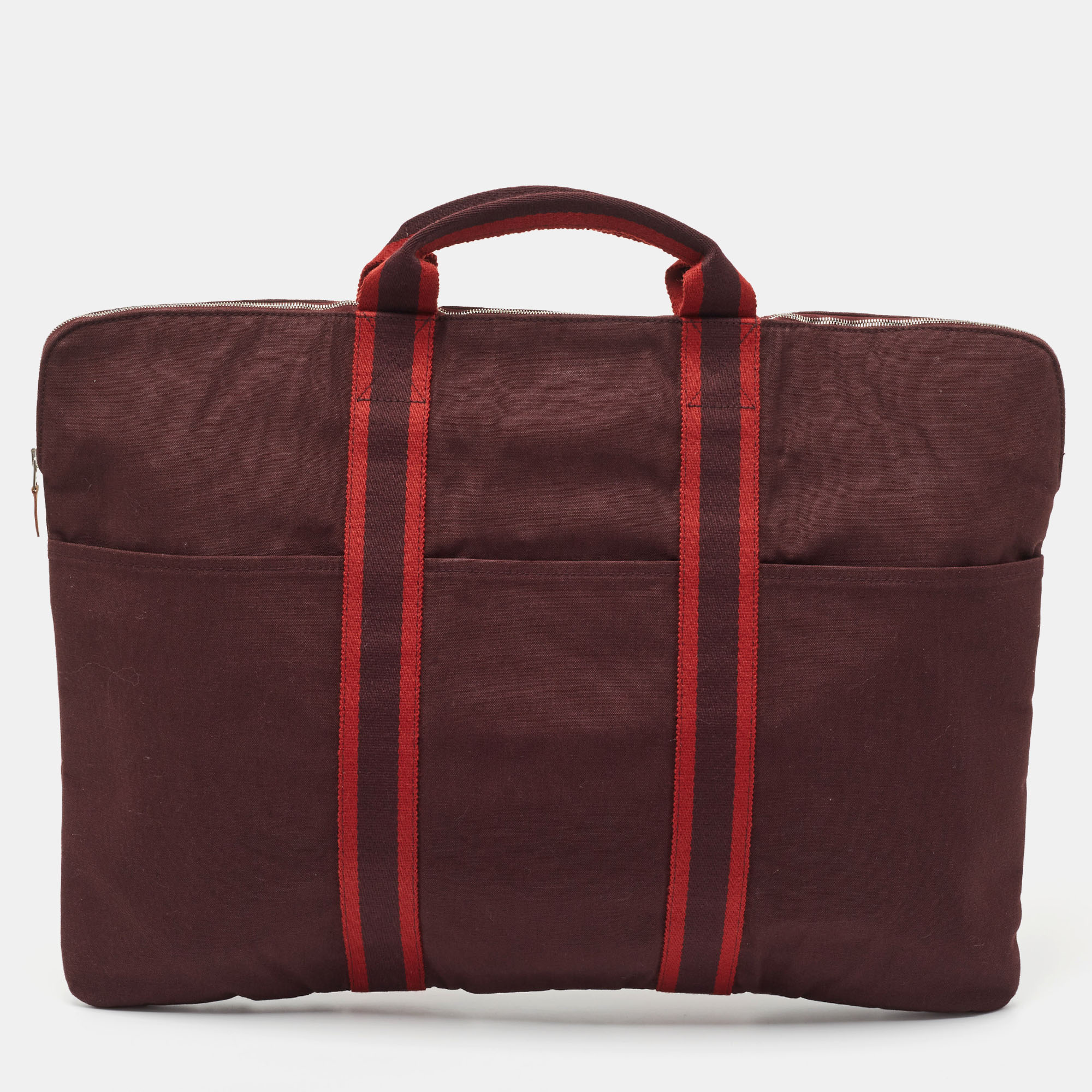 Pre-owned Hermes Bordeaux Canvas Fourre Tout Briefcase In Burgundy