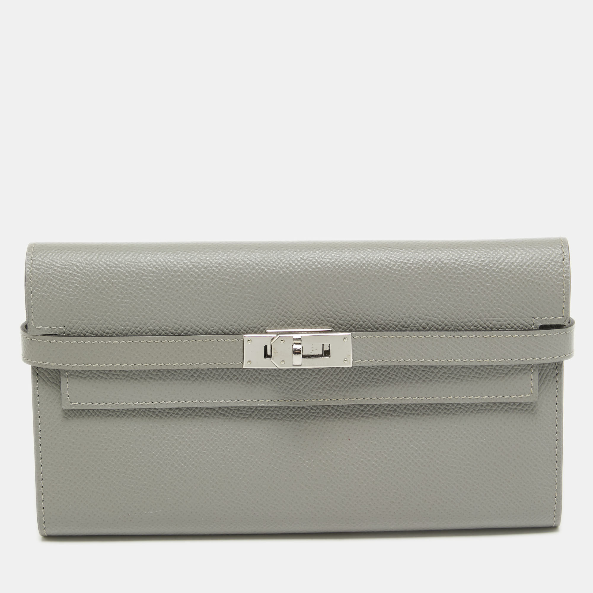 

Hermes Gris Mouette Epsom Leather Kelly Classic Wallet, Grey