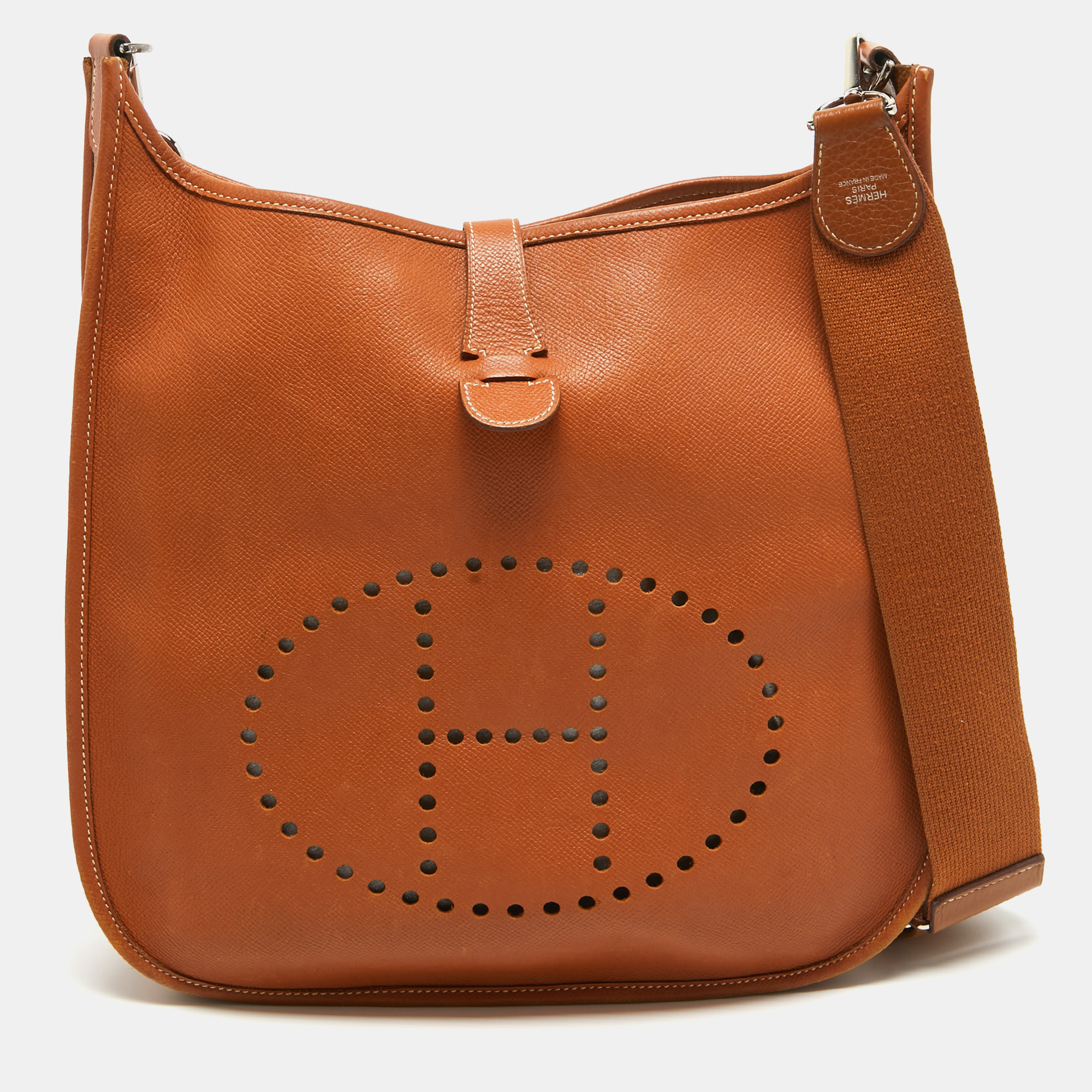 

Hermes Gold Epsom Leather Evelyne I GM Bag, Brown