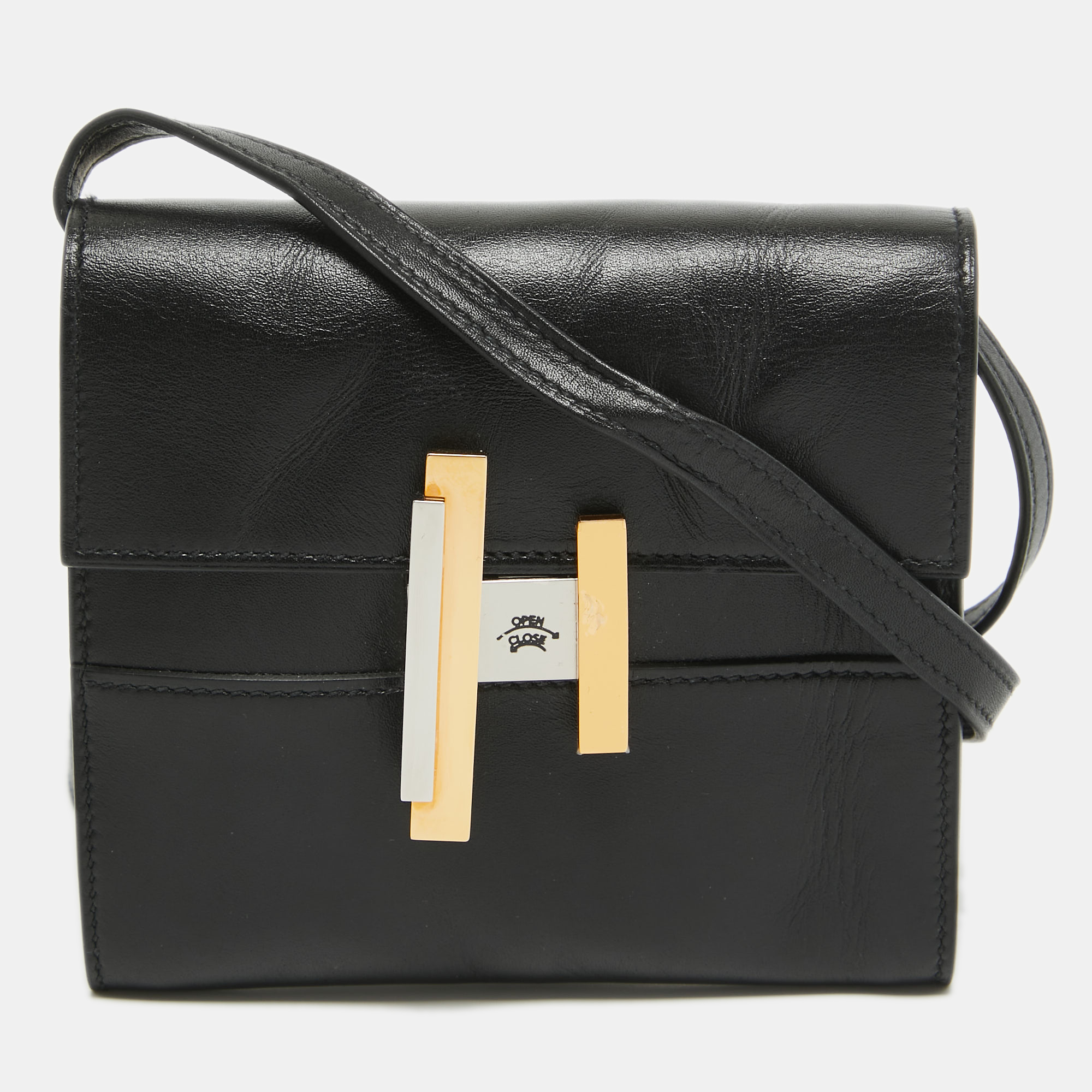 Pre-owned Hermes Black Tadelakt Leather Cinhetic To Go Wallet