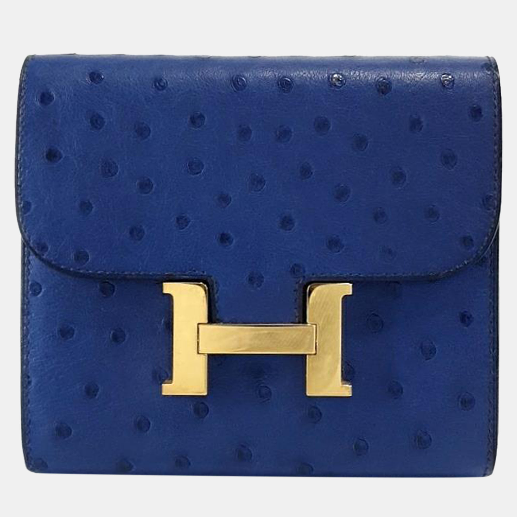 Pre-owned Hermes Constance Ostrich Half Wallet ( C ) In Blue
