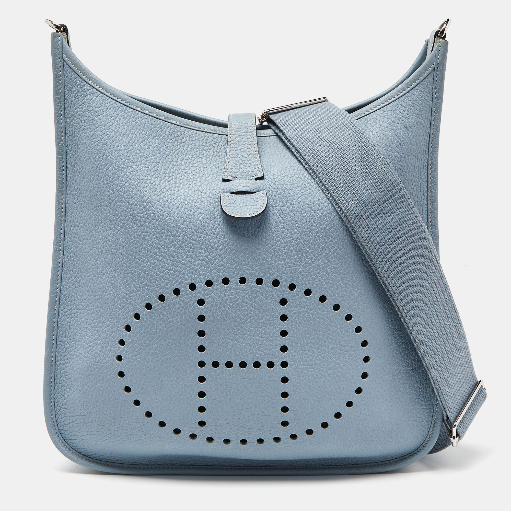 Hermes Blue Lin Togo Leather Evelyne III GM Bag