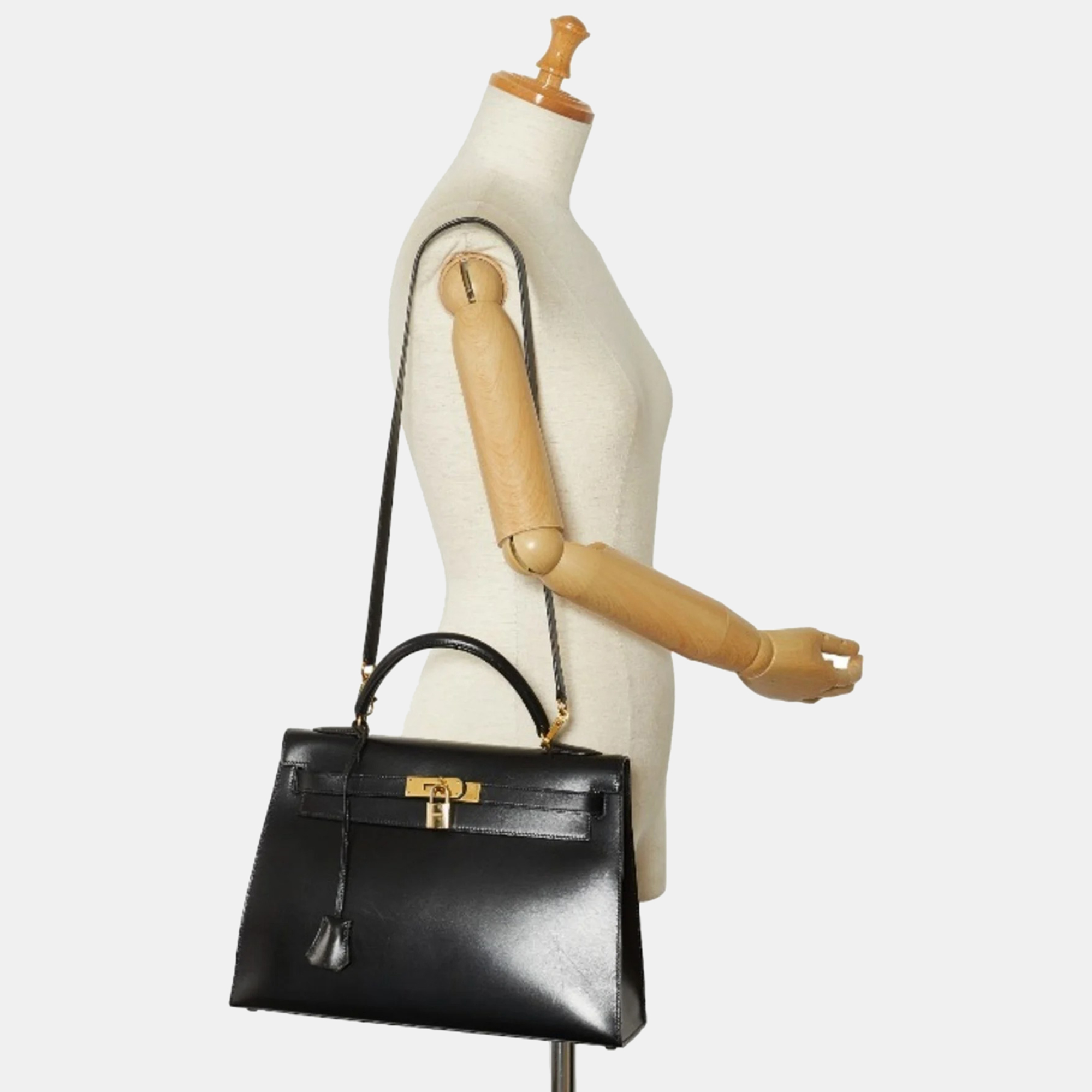 

Hermes Kelly 32 Outside Sewing Handbag Shoulder Bag Black Box Calf Women's