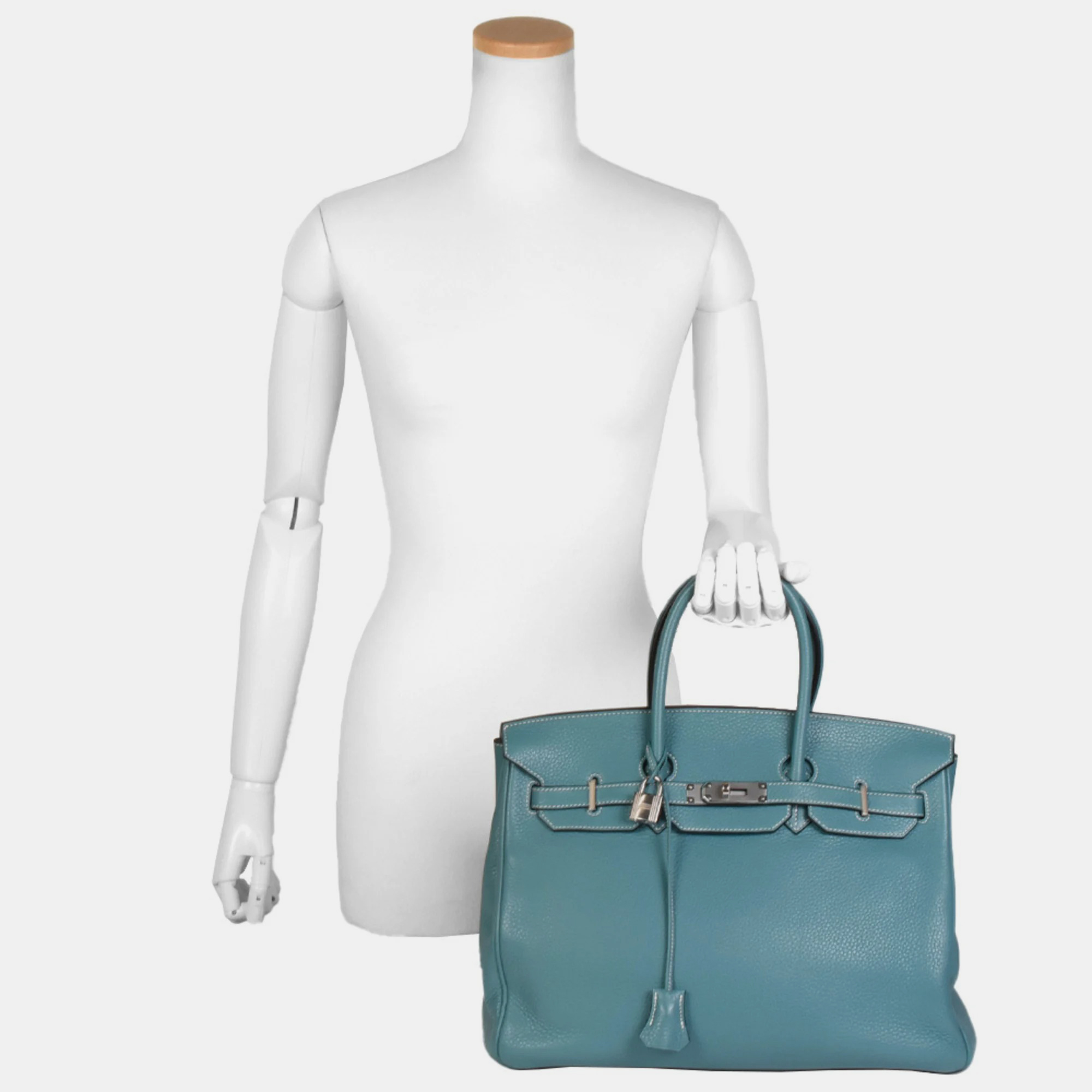 

HERMES Birkin 35 Taurillon Clemence N engraved blue handbag