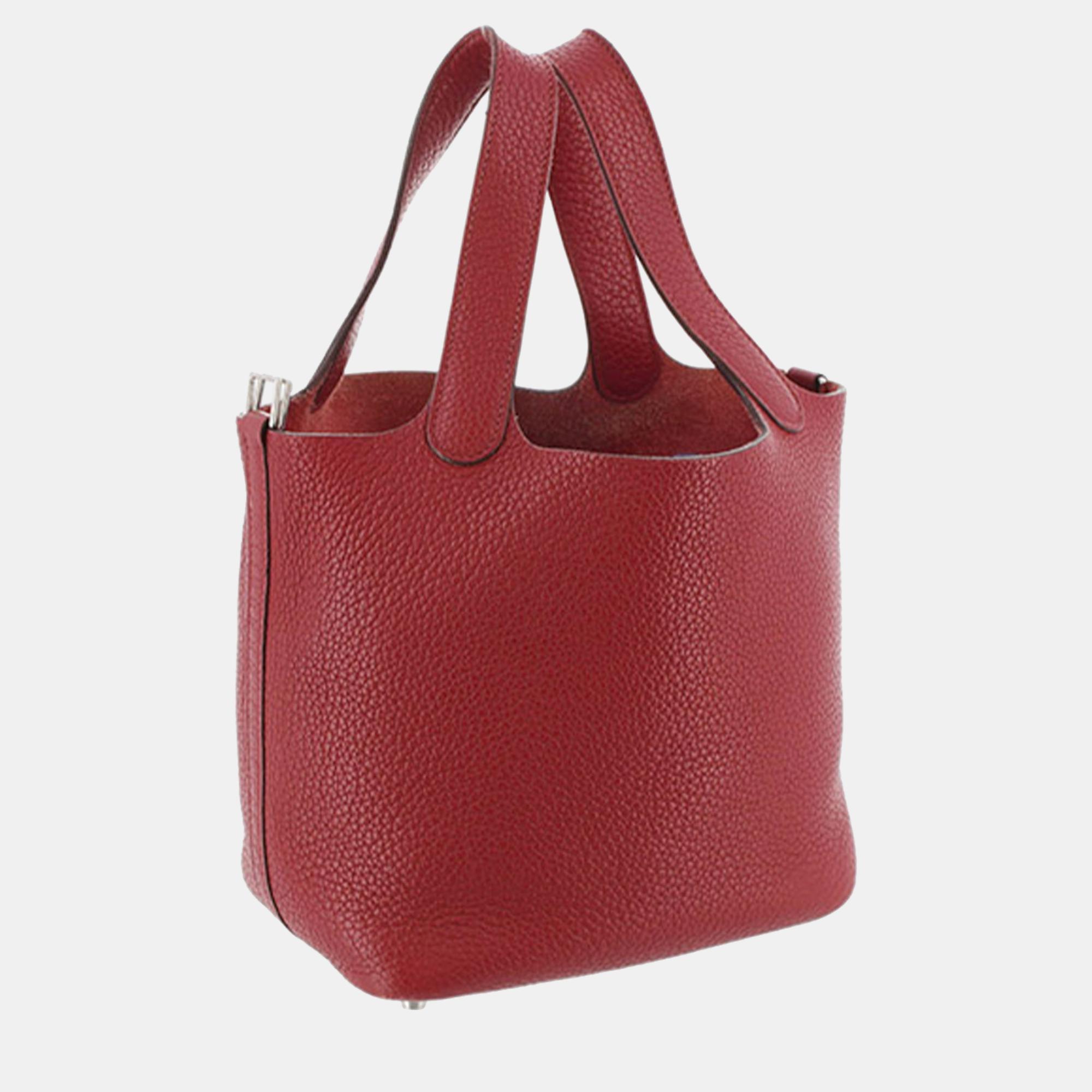 Pre-owned Hermes Red Clemence Picotin Pm