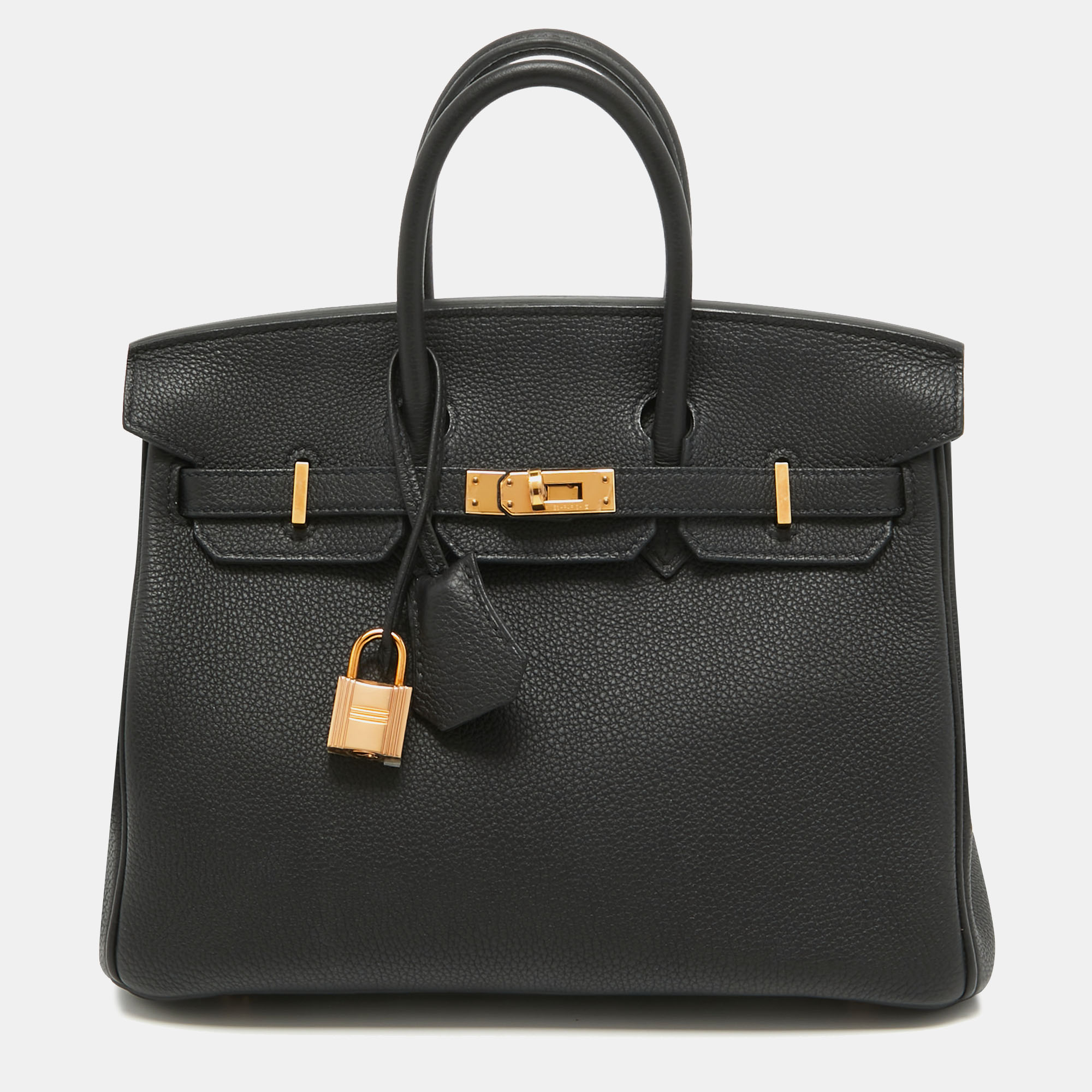 Pre-owned Hermes Black Togo Leather Gold Finish Birkin 25 Bag