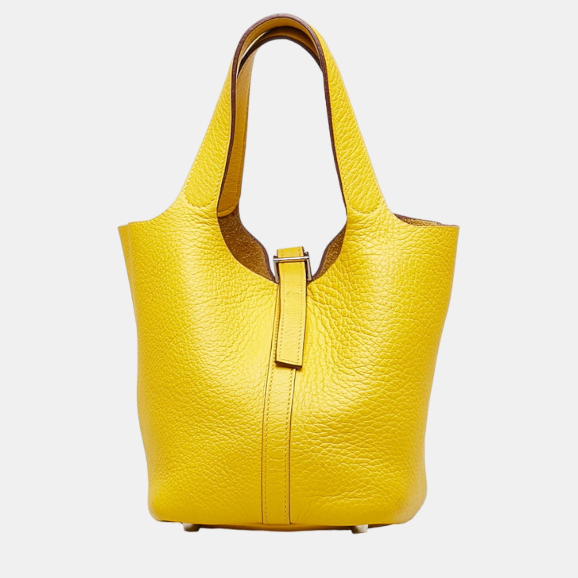 Pre-owned Hermes Yellow Clemence Leather Picotin Lock 18 Tote Bag