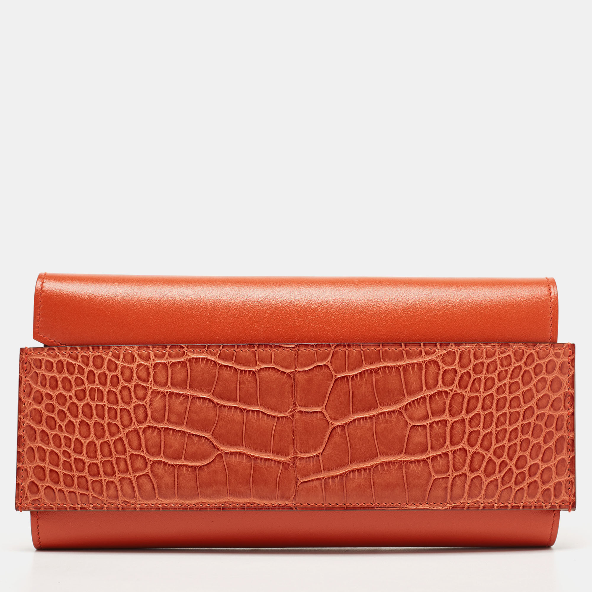 Pre Owned Hermes Sanguine Matte Alligator Mississippiensis and Tadelakt Leather Passant Long Wallet
