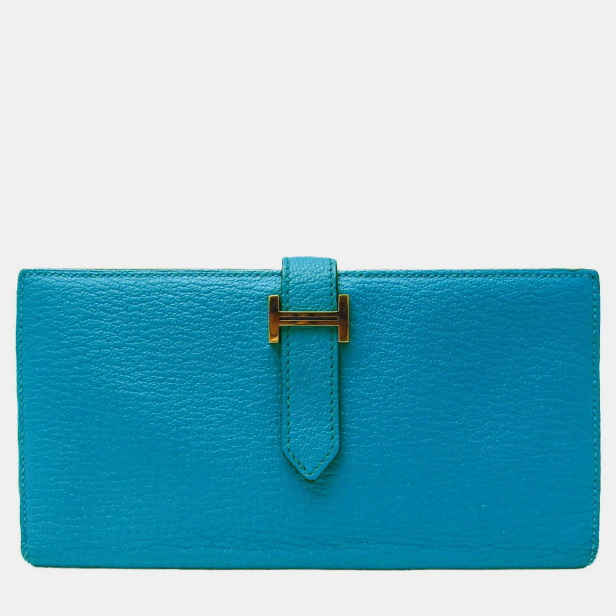 Pre-owned Hermes Blue Epsom Leather Bearn Classic Wallet