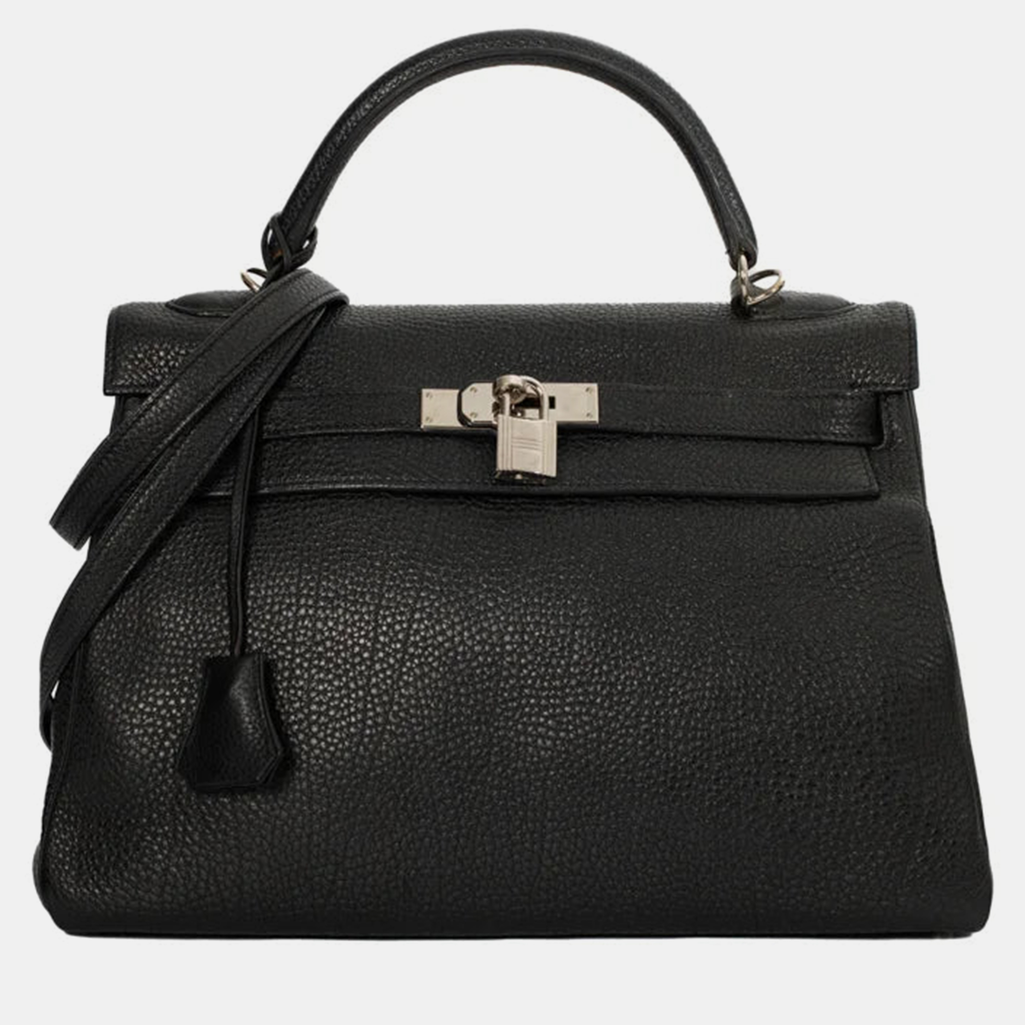 

Hermes Black Leather Kelly Retourne 32 Bag