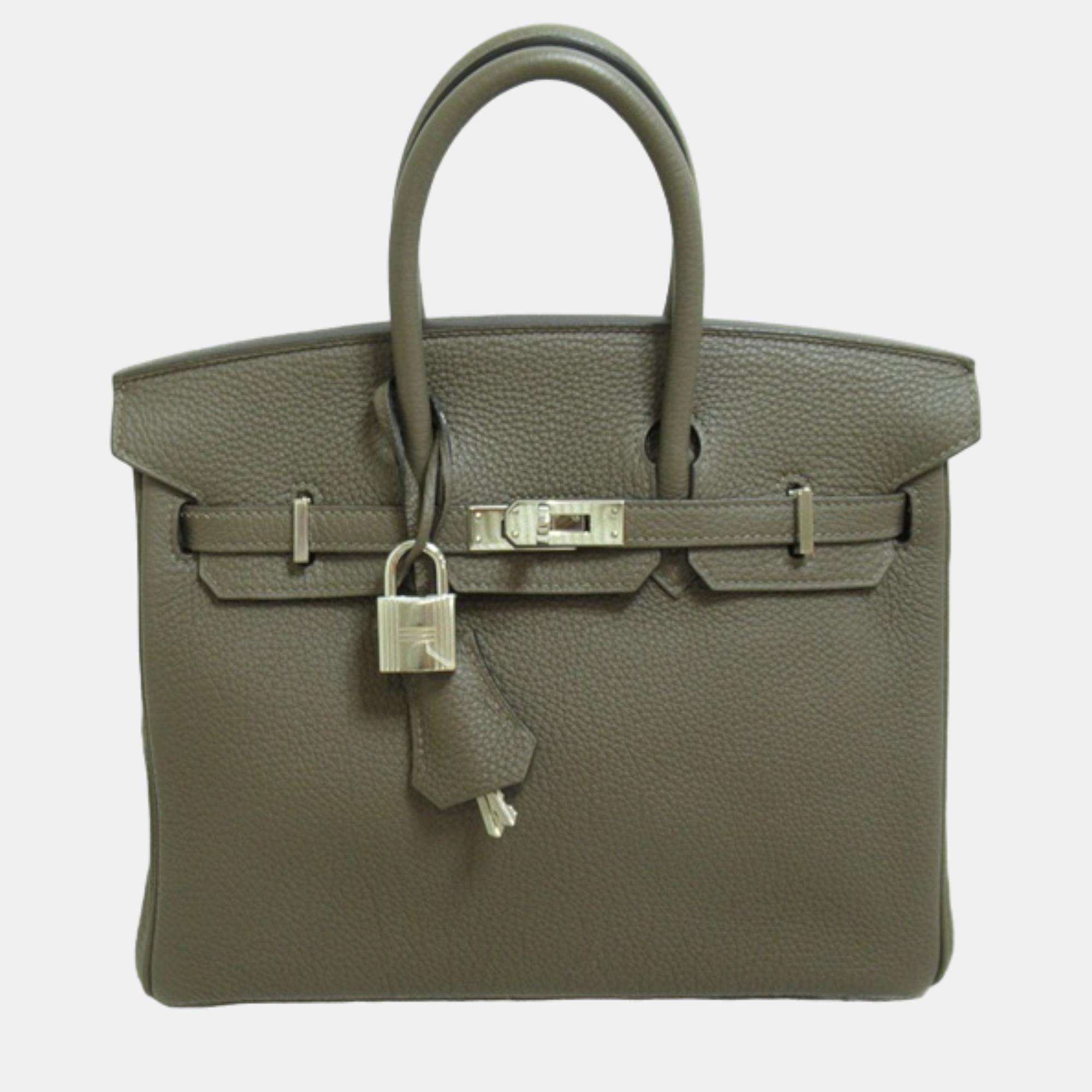 Pre-owned Hermes Grey Togo Leather Birkin 25 Tote Bag