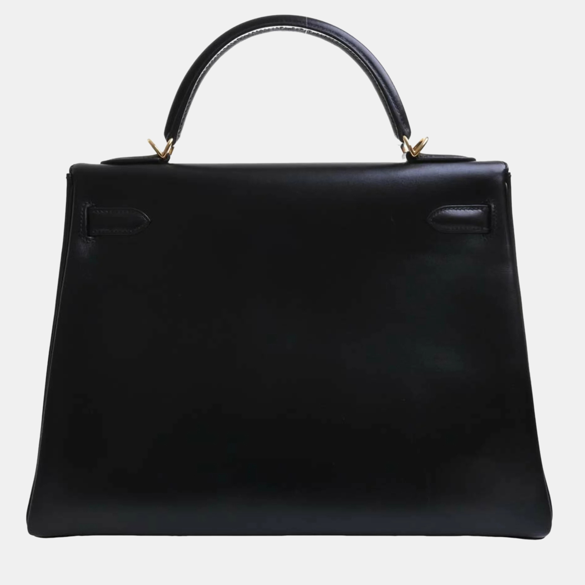 

HERMES Box Calf Kelly 32 2WAY Handbag Black Ladies