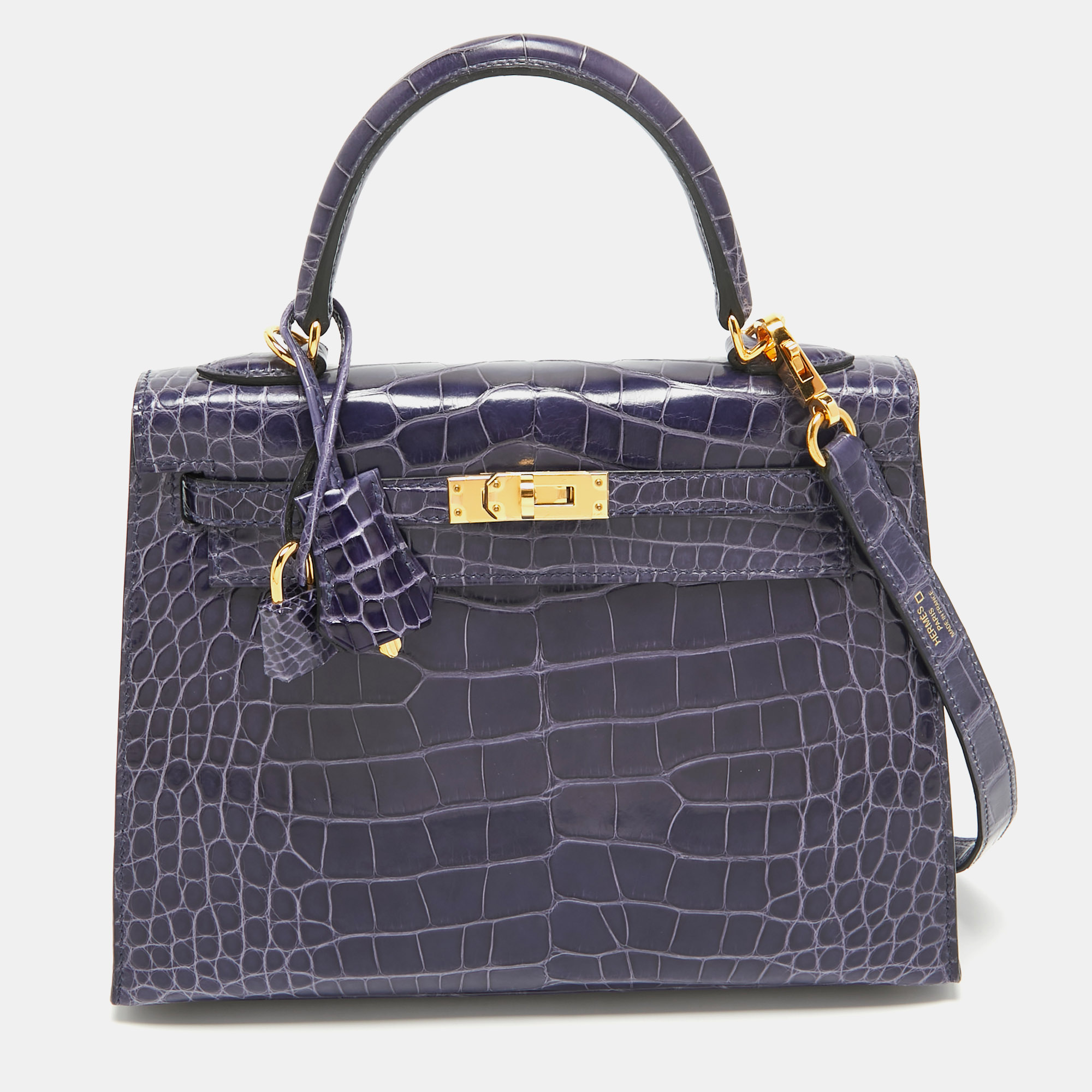 

Hermes Bleu Encre Alligator Mississippiensis Gold Finish Kelly Sellier 25 Bag, Blue