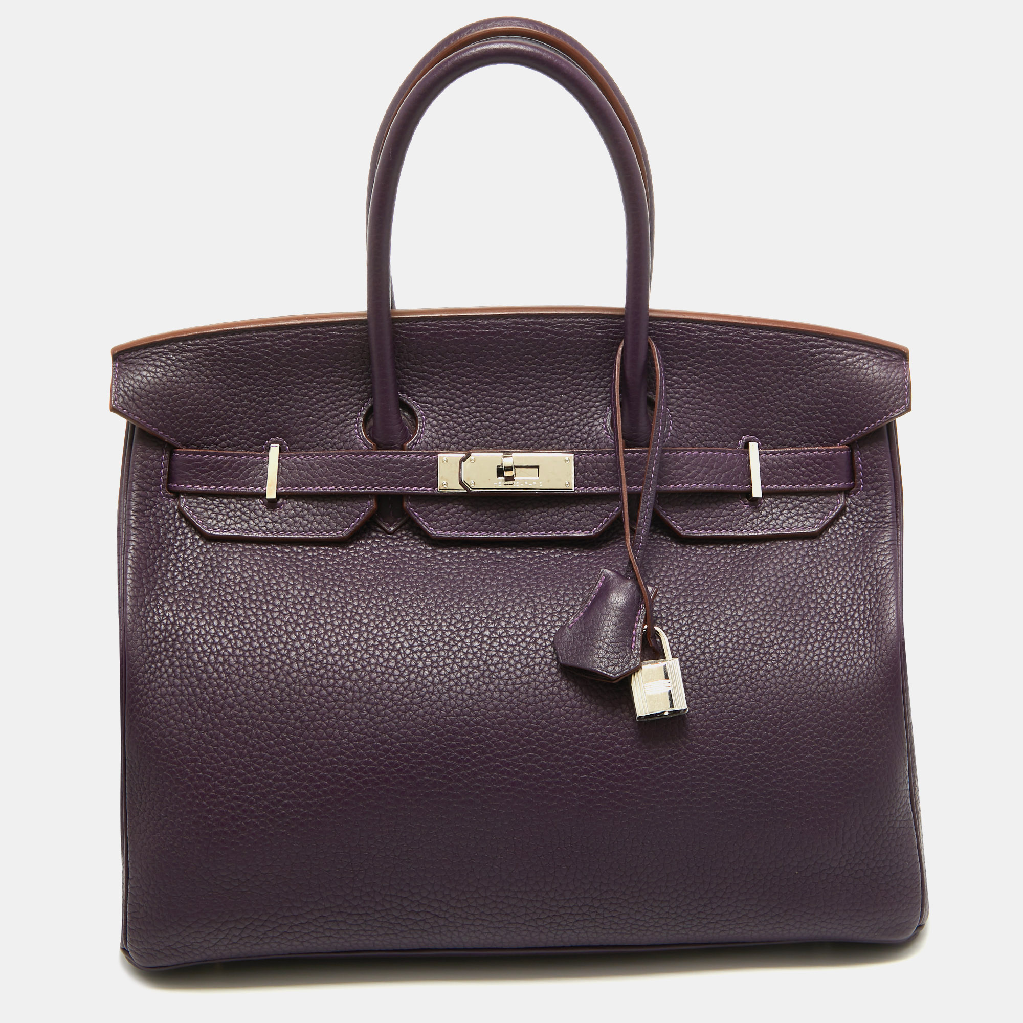 

Hermes Raisin Taurillon Clemence Leather Palladium Finish Birkin 35 Bag, Purple