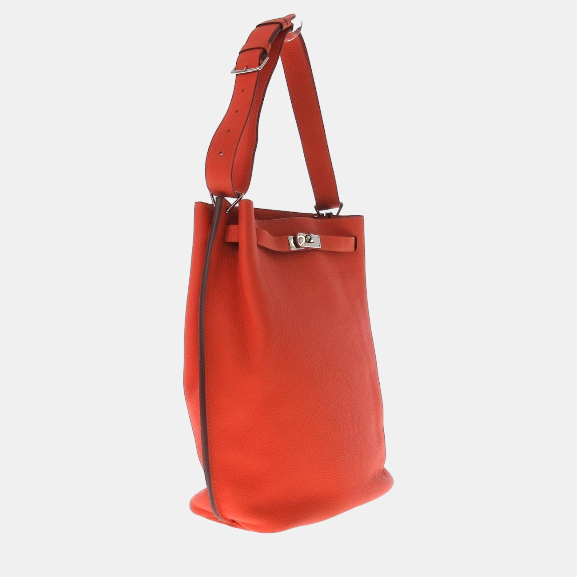 

Hermes Orange Leather Toolbox shoulder bag