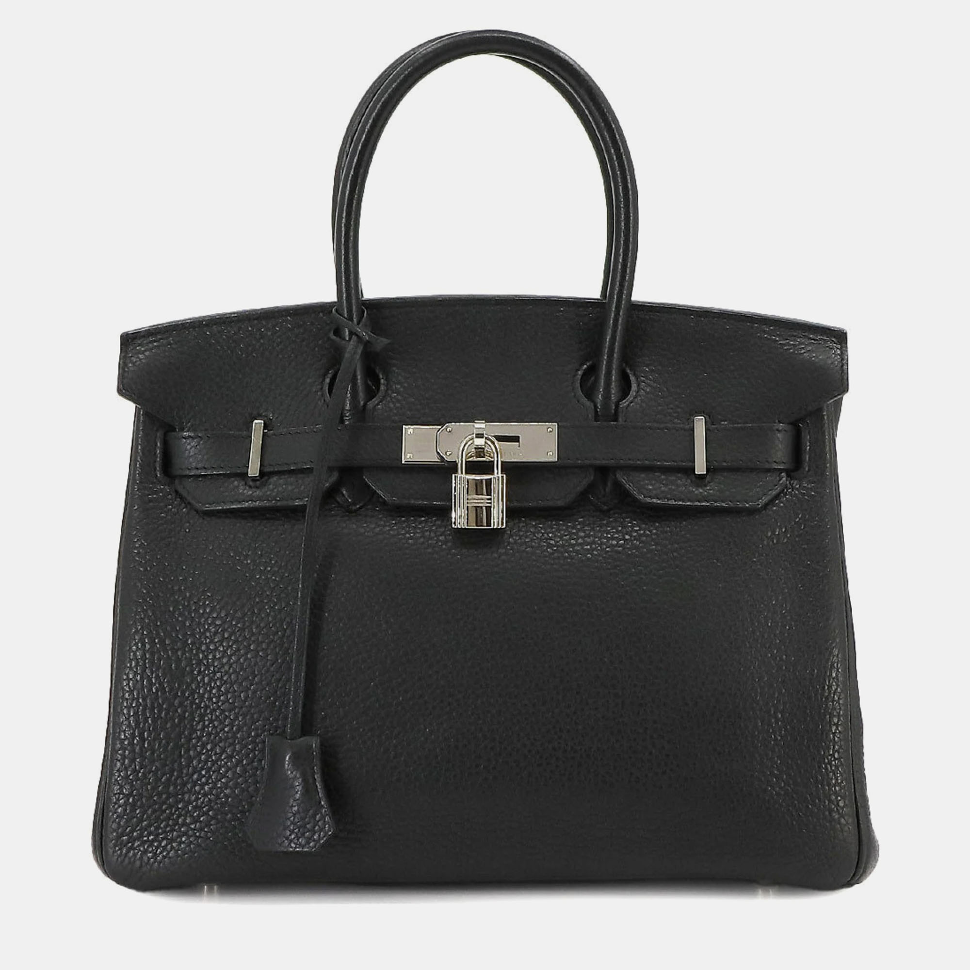 

Hermes Black Taurillon Clemence Palladium Finish Birkin 30