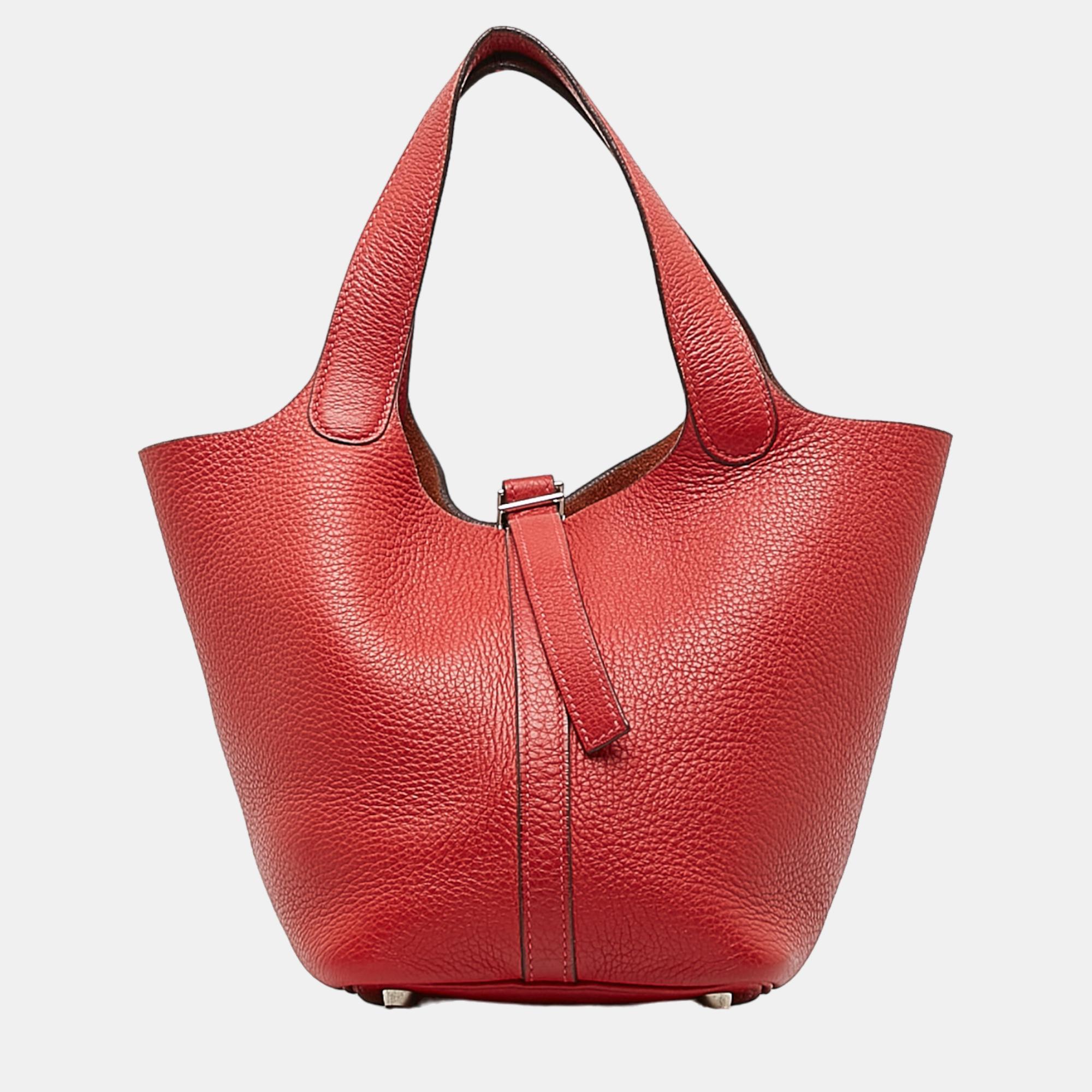

Hermes Red Clemence Picotin 18 PM